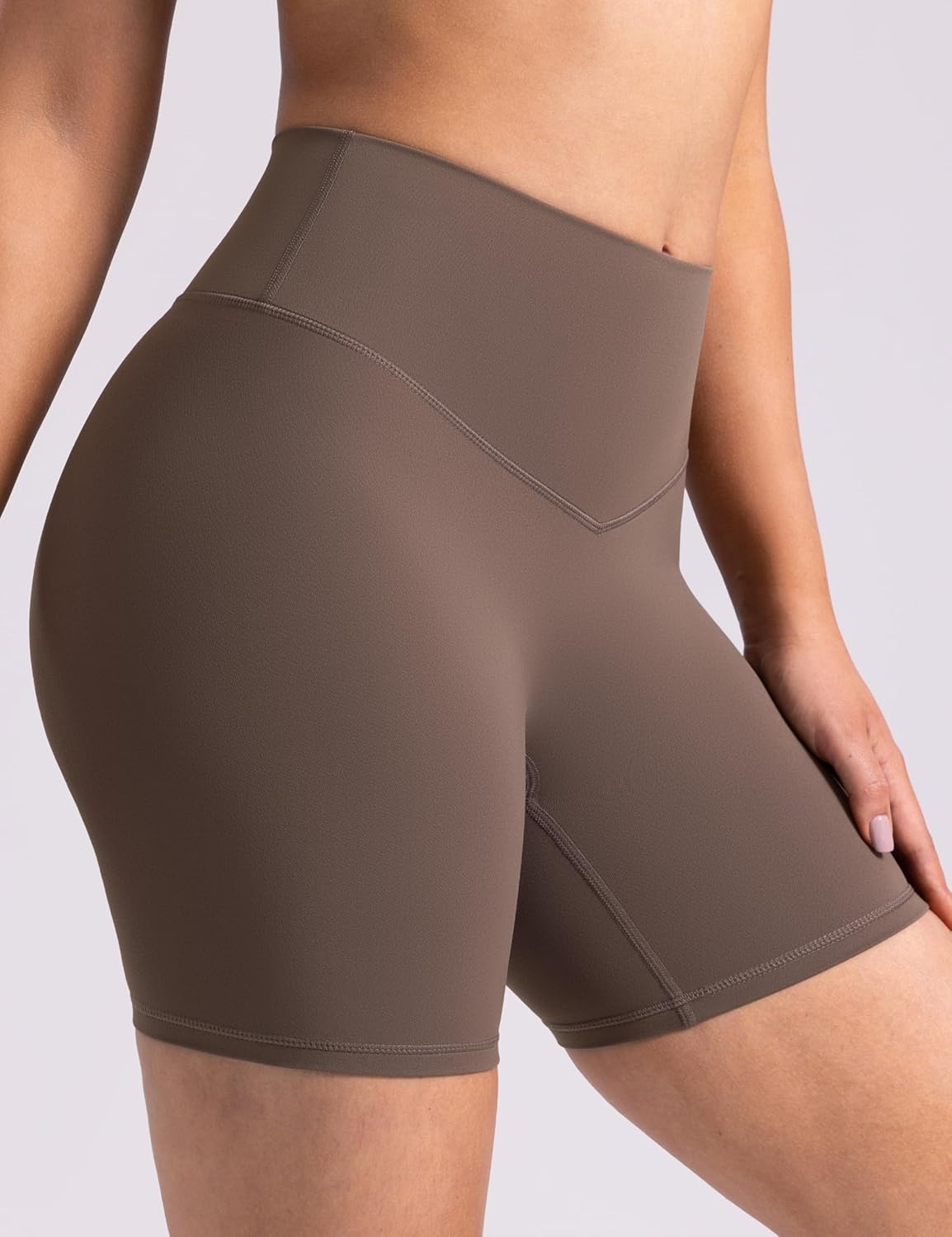 image:imageENERBLOOM Womens Biker Shorts Workout 25 4 6 High Waisted No Front Seam Yoga Hidden Scrunch Running Summer Gym ShortCoffee