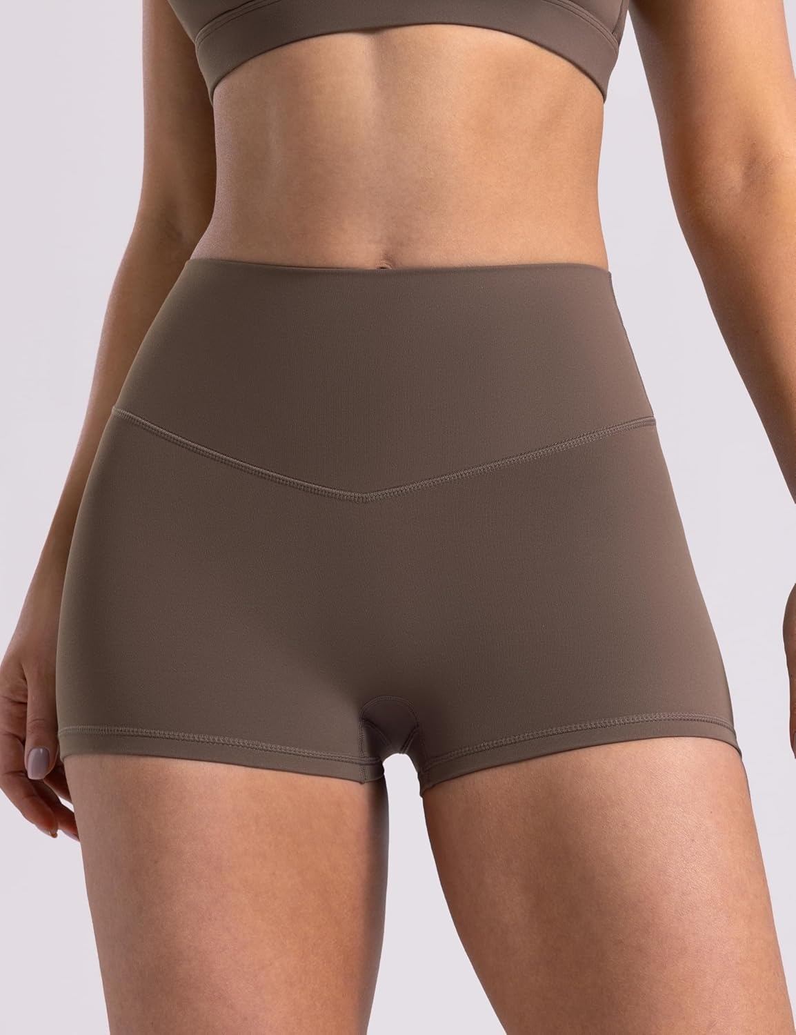 image:imageENERBLOOM Womens Biker Shorts Workout 25 4 6 High Waisted No Front Seam Yoga Hidden Scrunch Running Summer Gym ShortCoffee