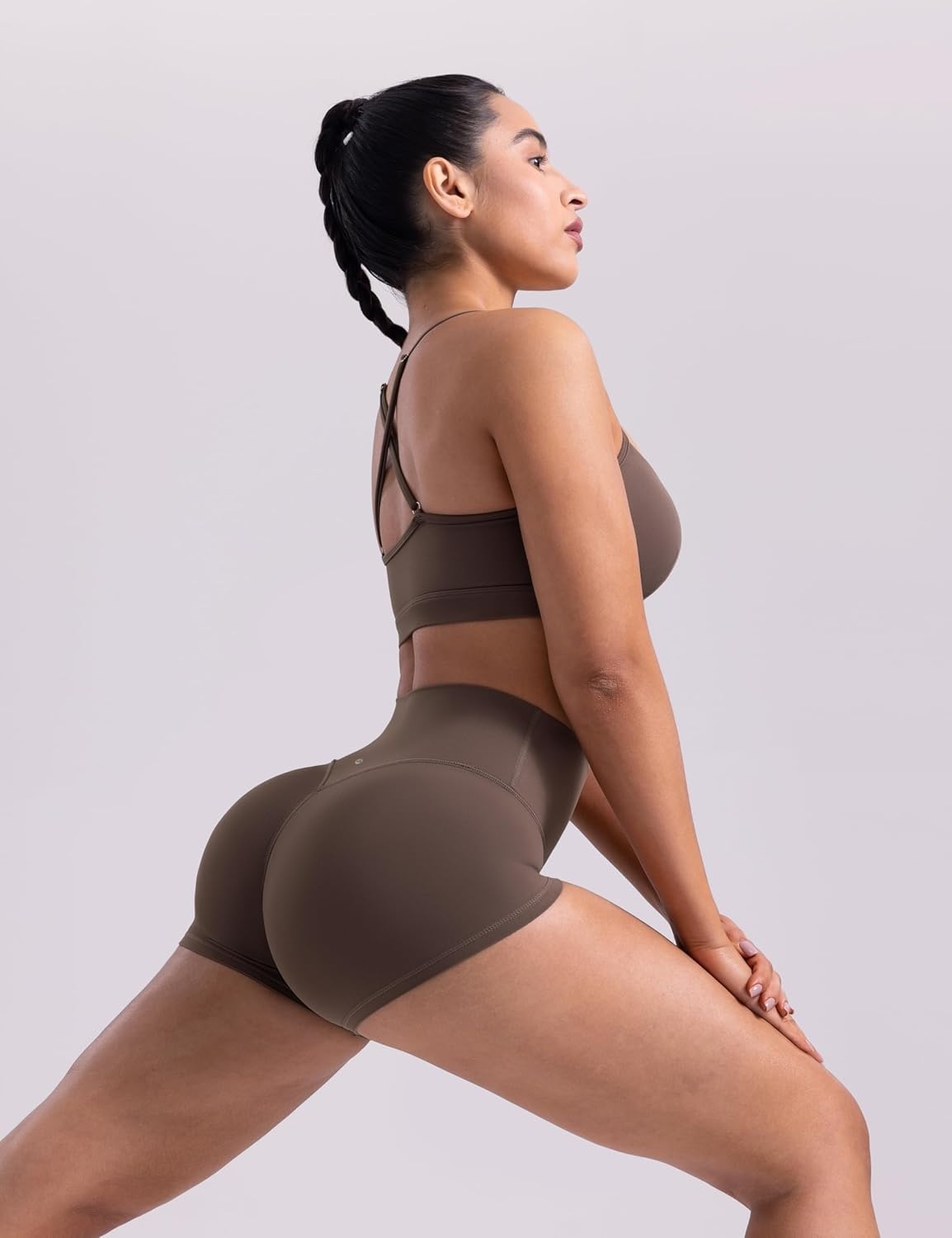 image:imageENERBLOOM Womens Biker Shorts Workout 25 4 6 High Waisted No Front Seam Yoga Hidden Scrunch Running Summer Gym ShortCoffee
