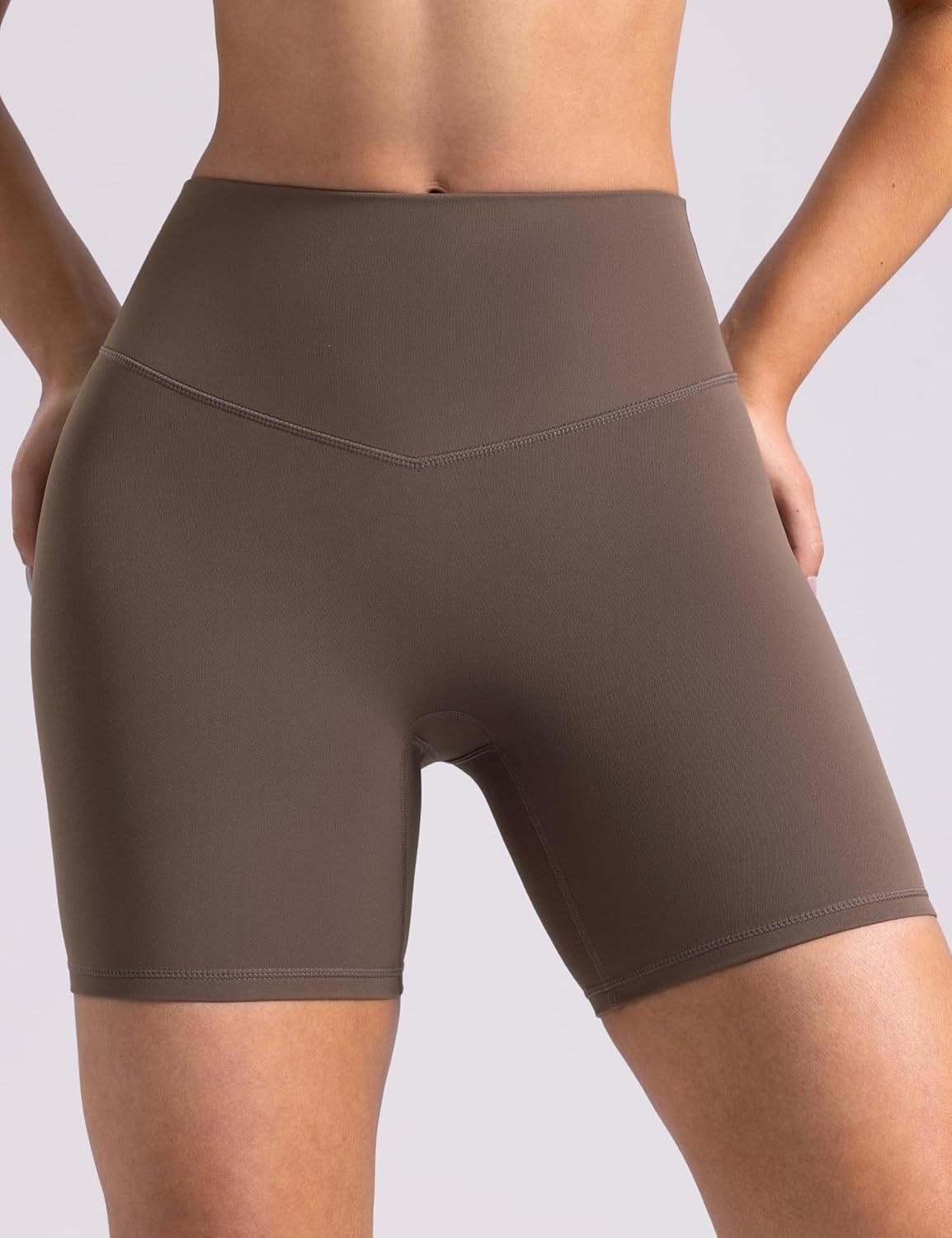 image:imageENERBLOOM Womens Biker Shorts Workout 25 4 6 High Waisted No Front Seam Yoga Hidden Scrunch Running Summer Gym ShortCoffee