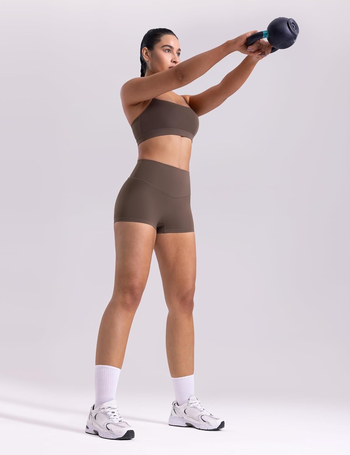 image:imageENERBLOOM Womens Biker Shorts Workout 25 4 6 High Waisted No Front Seam Yoga Hidden Scrunch Running Summer Gym ShortCoffee