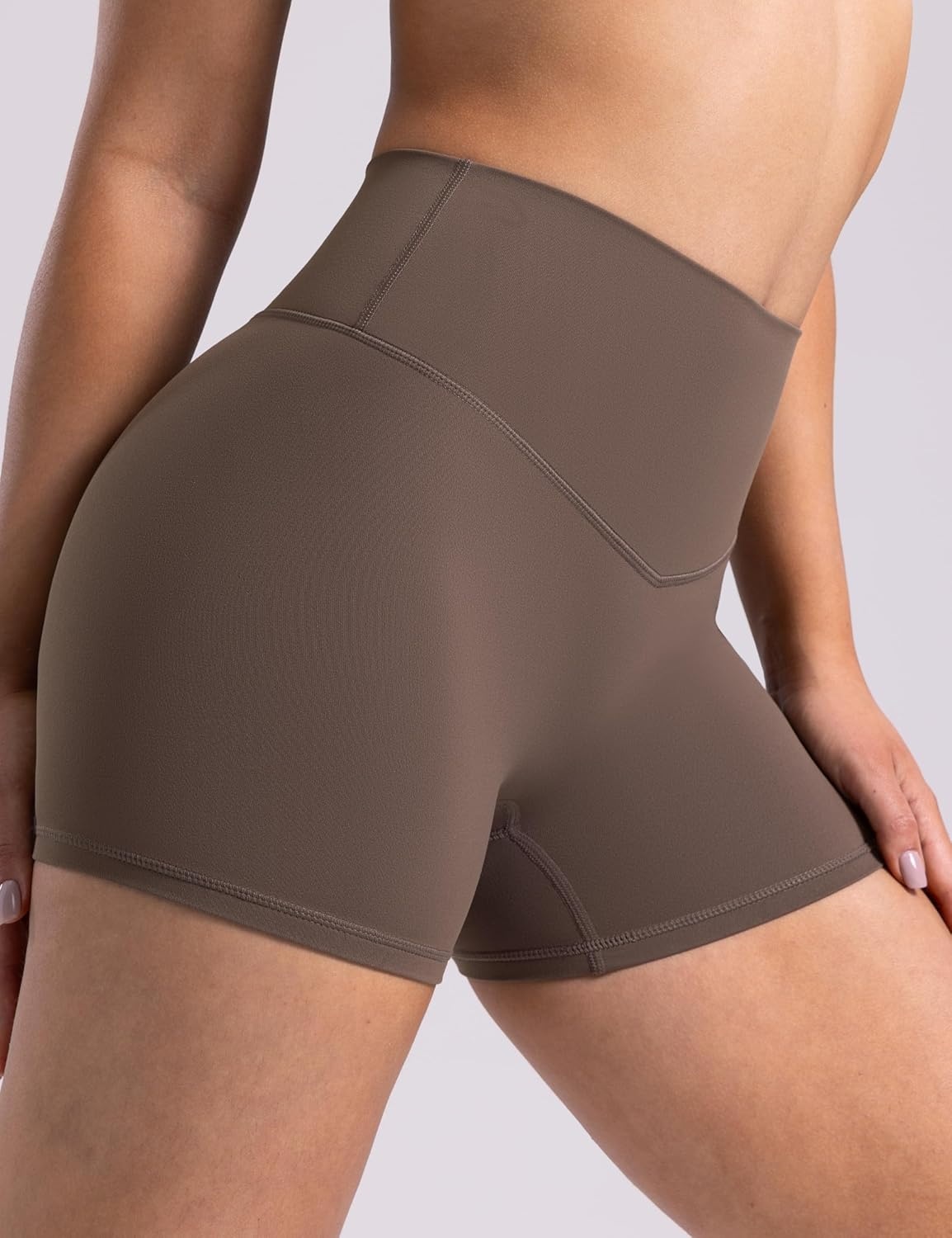 image:imageENERBLOOM Womens Biker Shorts Workout 25 4 6 High Waisted No Front Seam Yoga Hidden Scrunch Running Summer Gym ShortCoffee