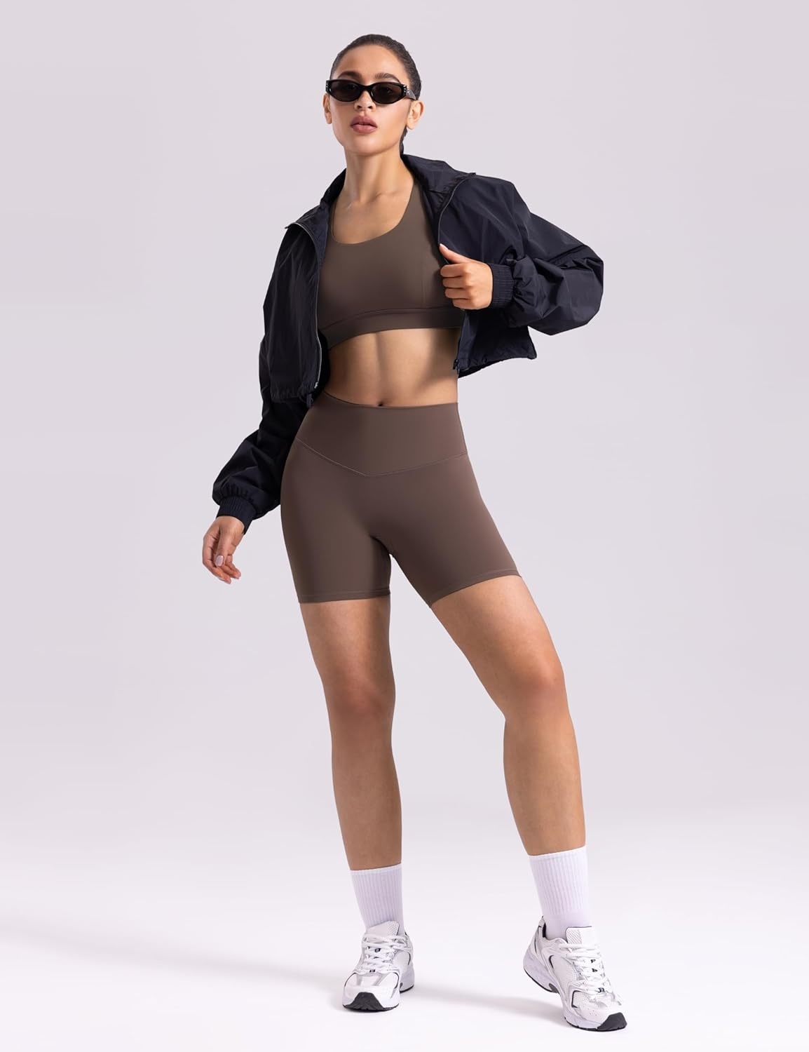 image:imageENERBLOOM Womens Biker Shorts Workout 25 4 6 High Waisted No Front Seam Yoga Hidden Scrunch Running Summer Gym ShortCoffee
