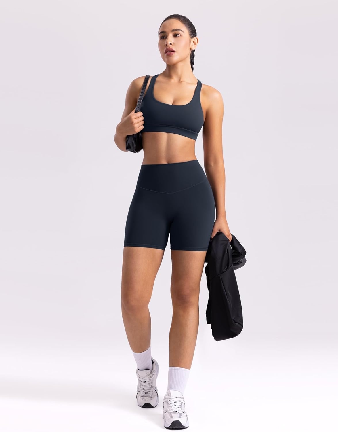 image:imageENERBLOOM Womens Biker Shorts Workout 25 4 6 High Waisted No Front Seam Yoga Hidden Scrunch Running Summer Gym ShortDark Navy