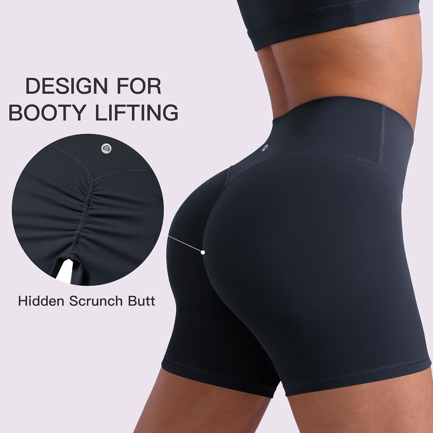 image:imageENERBLOOM Womens Biker Shorts Workout 25 4 6 High Waisted No Front Seam Yoga Hidden Scrunch Running Summer Gym ShortDark Navy