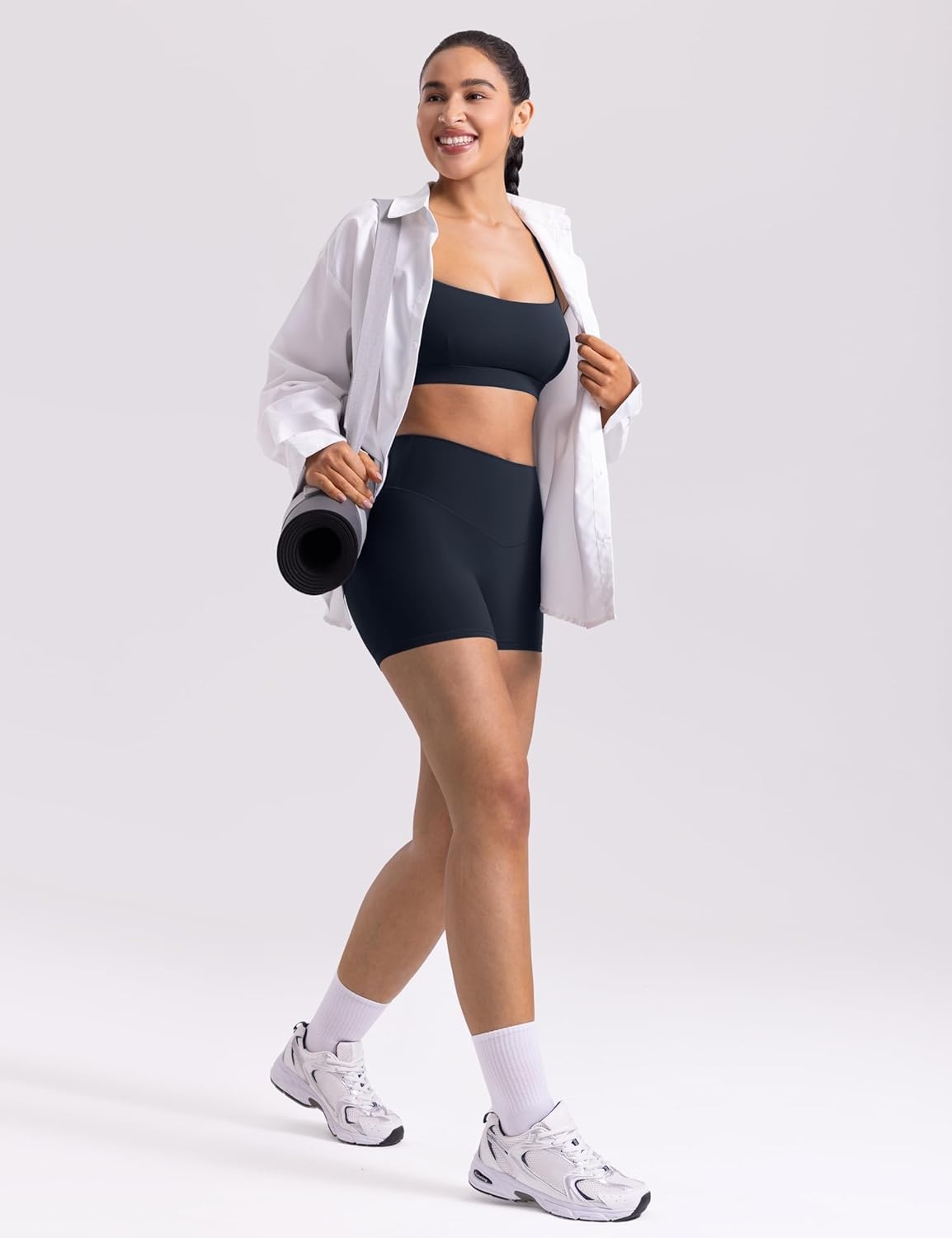 image:imageENERBLOOM Womens Biker Shorts Workout 25 4 6 High Waisted No Front Seam Yoga Hidden Scrunch Running Summer Gym ShortDark Navy