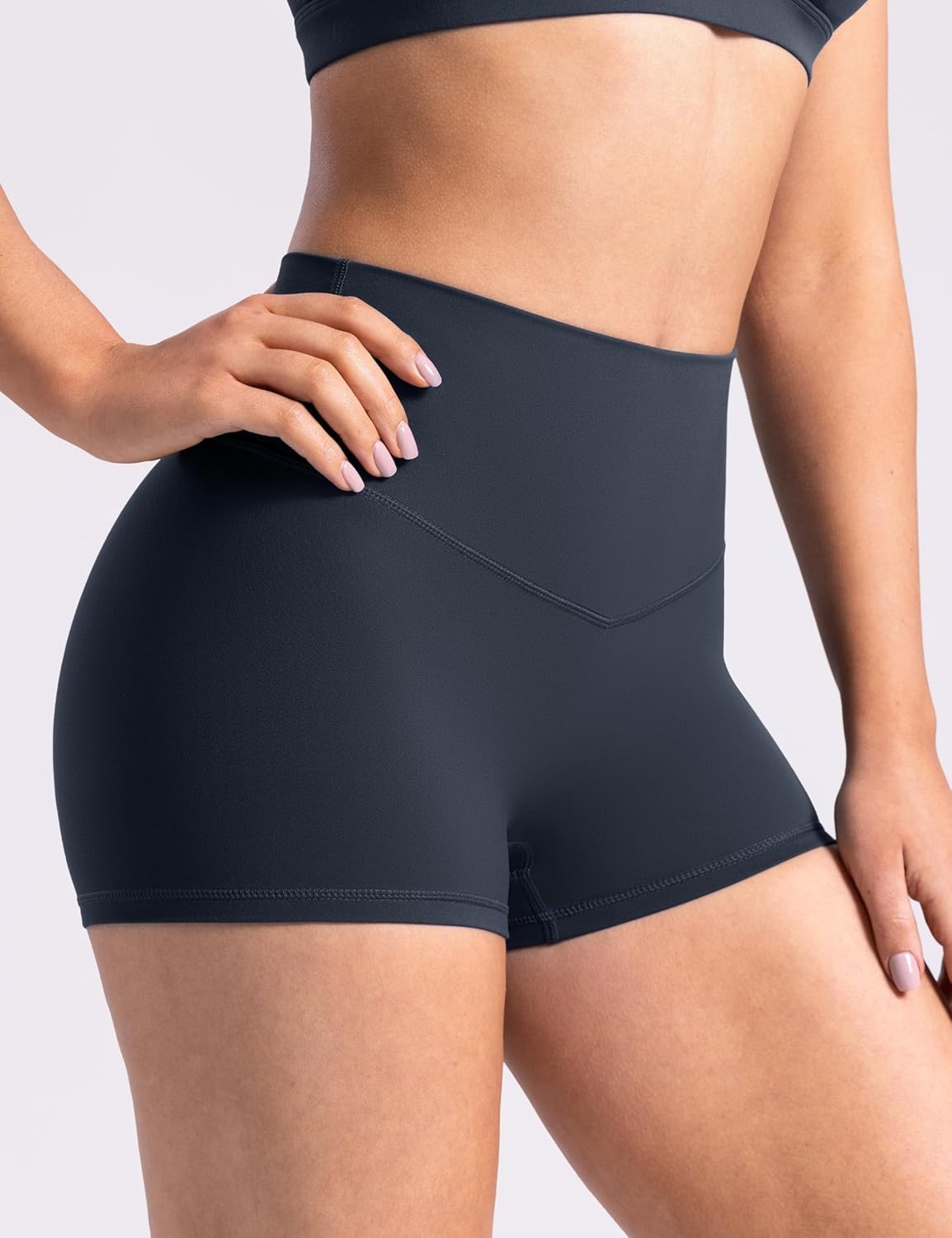 image:imageENERBLOOM Womens Biker Shorts Workout 25 4 6 High Waisted No Front Seam Yoga Hidden Scrunch Running Summer Gym ShortDark Navy
