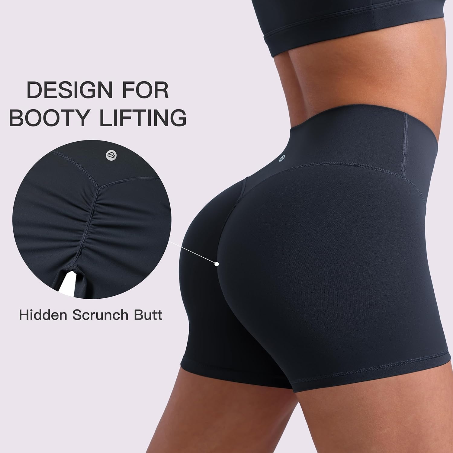 image:imageENERBLOOM Womens Biker Shorts Workout 25 4 6 High Waisted No Front Seam Yoga Hidden Scrunch Running Summer Gym ShortDark Navy