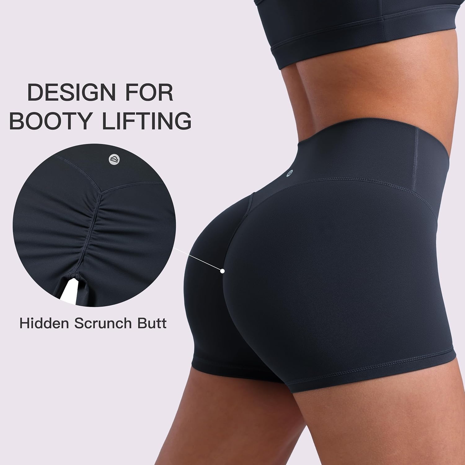 image:imageENERBLOOM Womens Biker Shorts Workout 25 4 6 High Waisted No Front Seam Yoga Hidden Scrunch Running Summer Gym ShortDark Navy