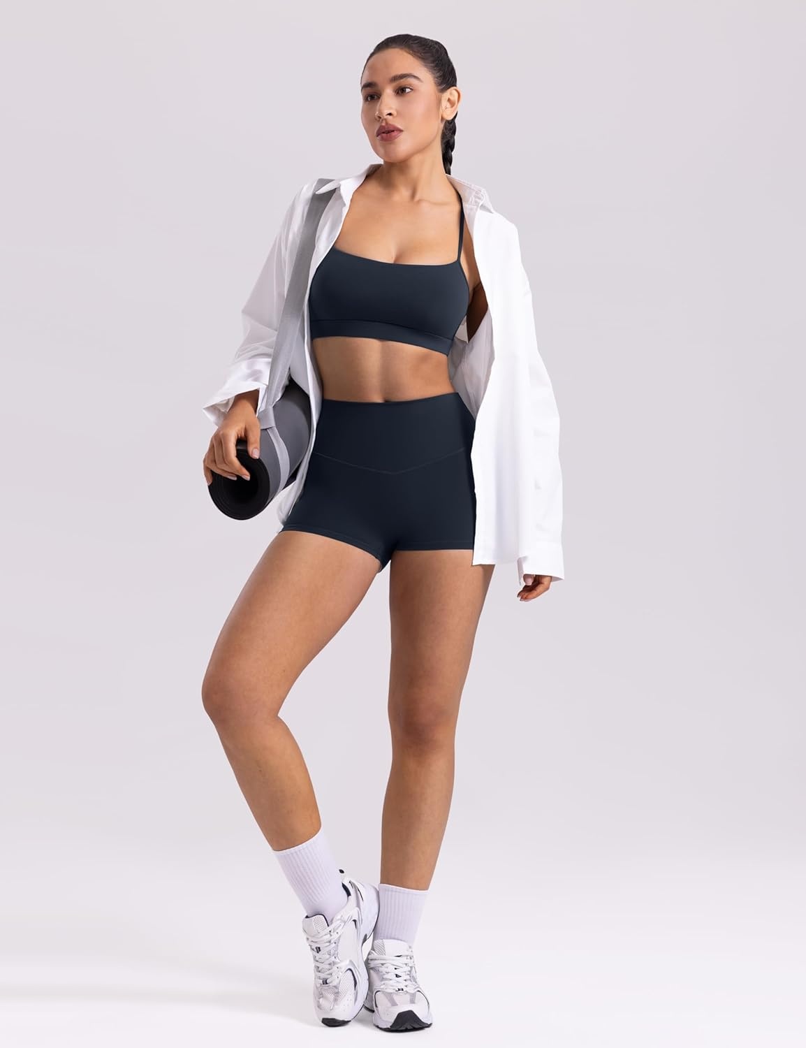 image:imageENERBLOOM Womens Biker Shorts Workout 25 4 6 High Waisted No Front Seam Yoga Hidden Scrunch Running Summer Gym ShortDark Navy