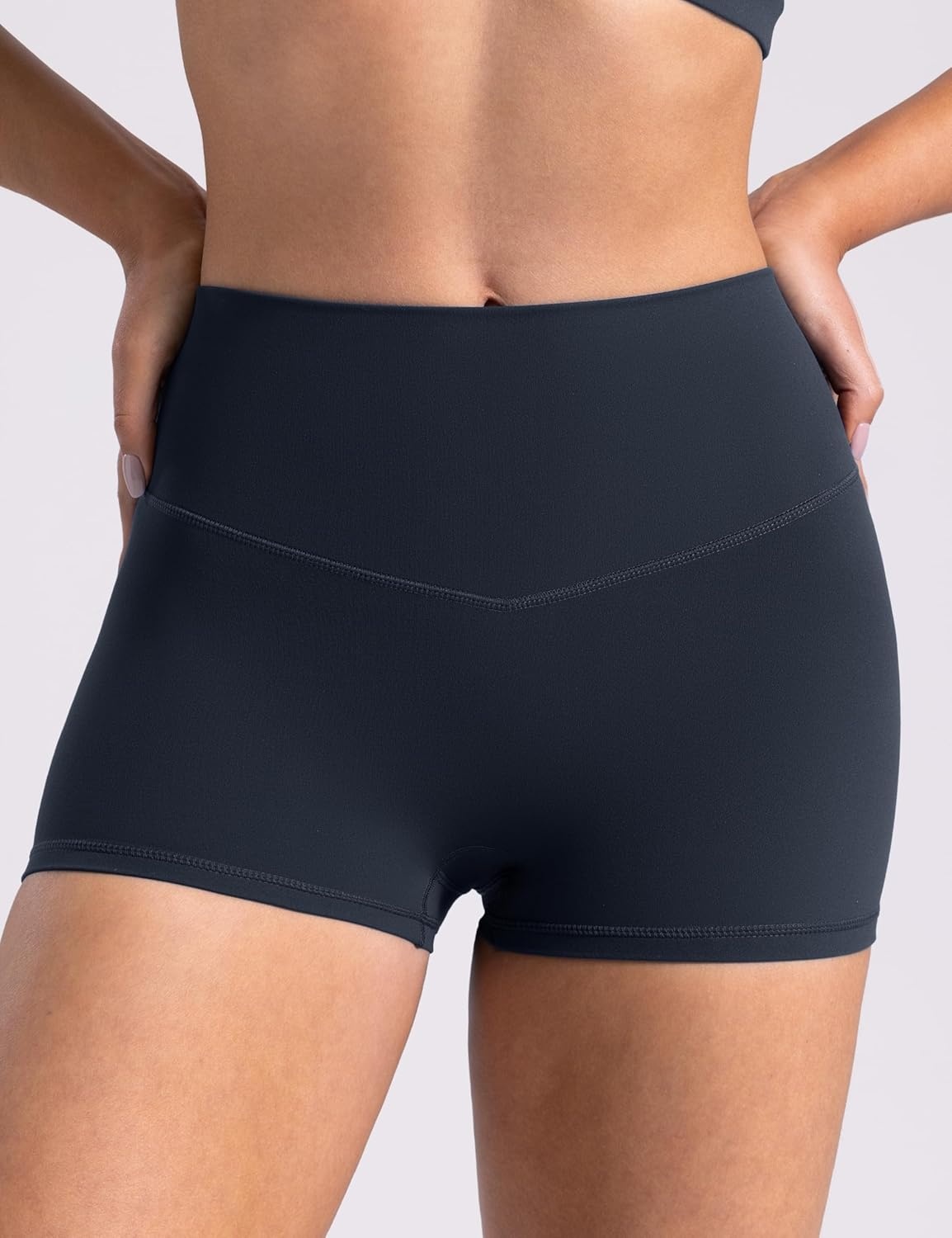 image:imageENERBLOOM Womens Biker Shorts Workout 25 4 6 High Waisted No Front Seam Yoga Hidden Scrunch Running Summer Gym ShortDark Navy