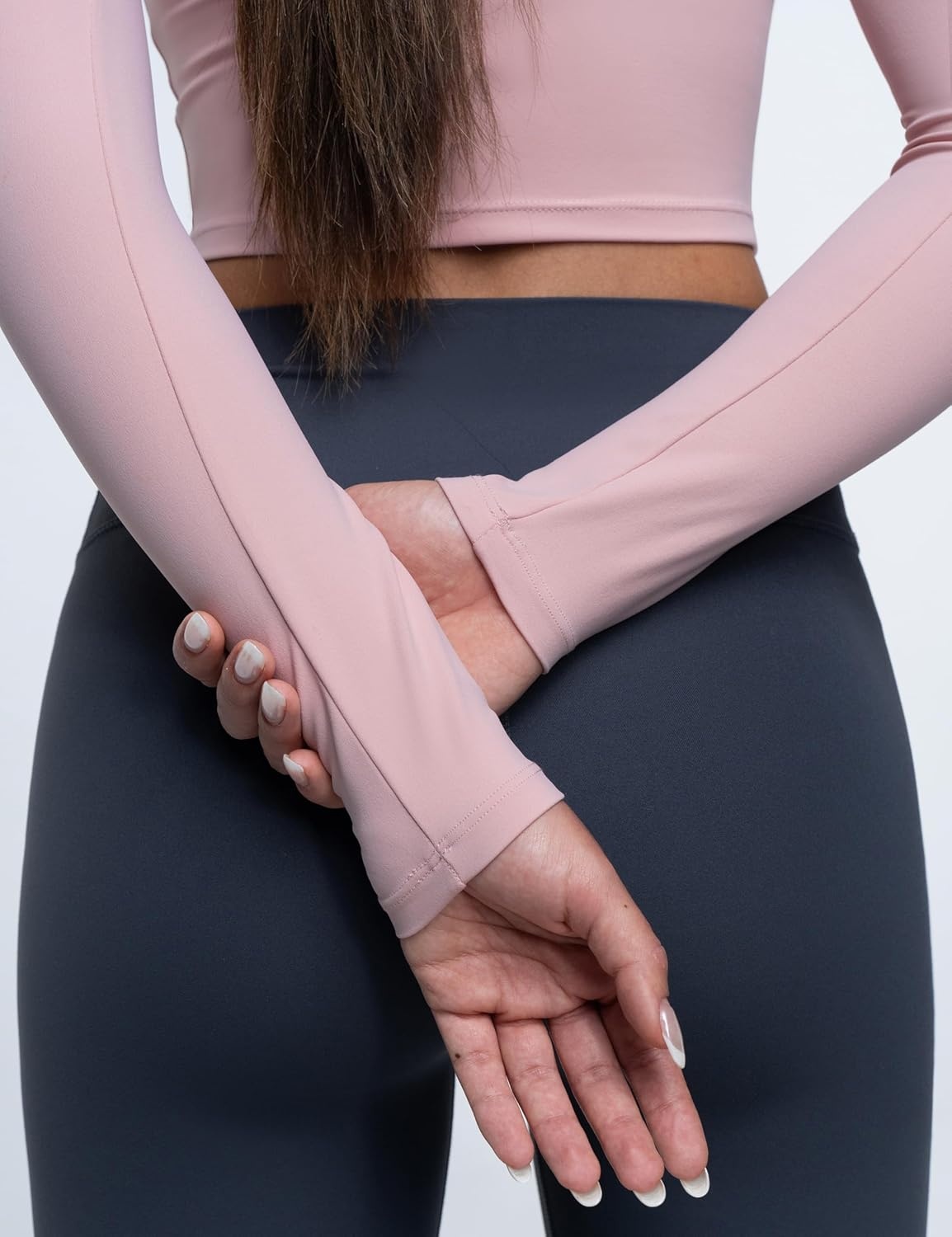 image:imageENERBLOOM Womens Long Sleeve Shirts Workout Crop Tops Yoga Tee Built in Bra Mild Support Cream Feeling Athletic Top UNeckFlower Pink