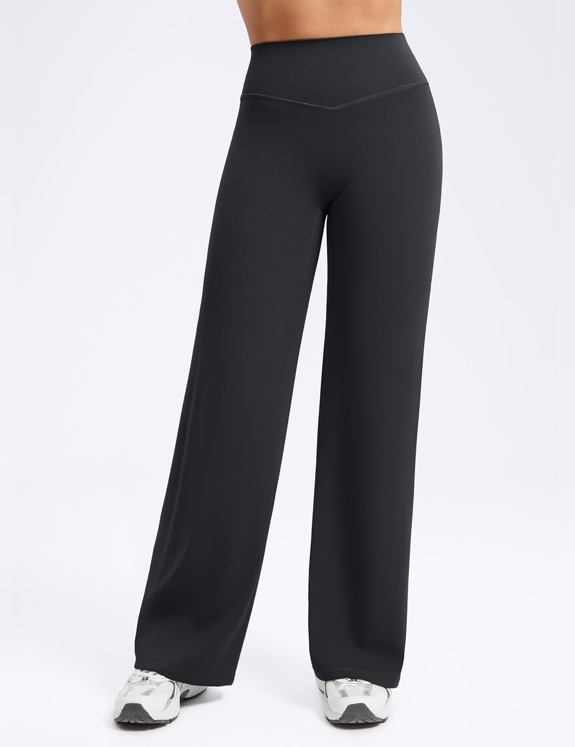 image:imageENERBLOOM Womens Straight Workout Leggings Wide Leg Yoga Pants 29 3133 High Waist Stretch Bottoms Casual SweatpantsBlack