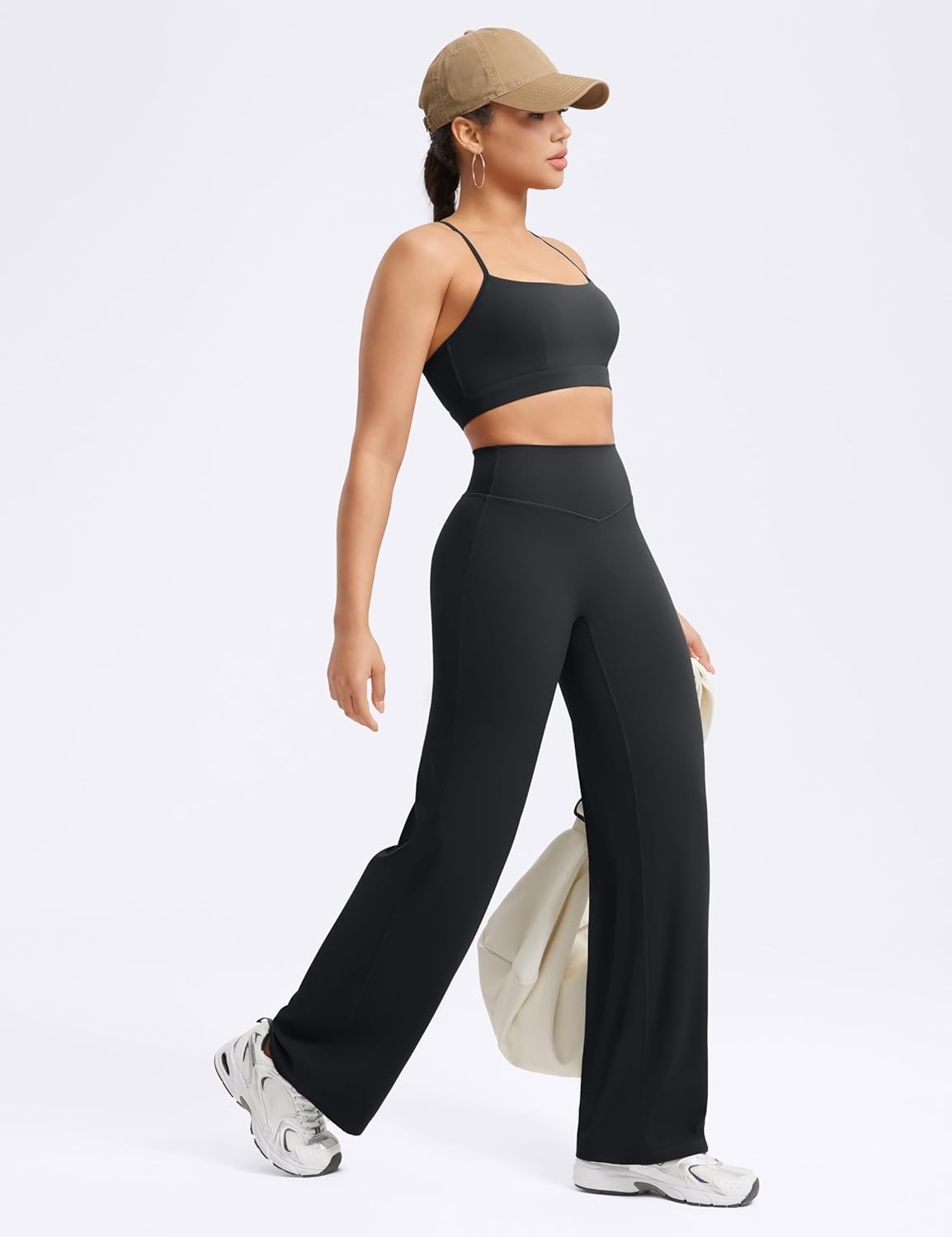 image:imageENERBLOOM Womens Straight Workout Leggings Wide Leg Yoga Pants 29 3133 High Waist Stretch Bottoms Casual SweatpantsBlack