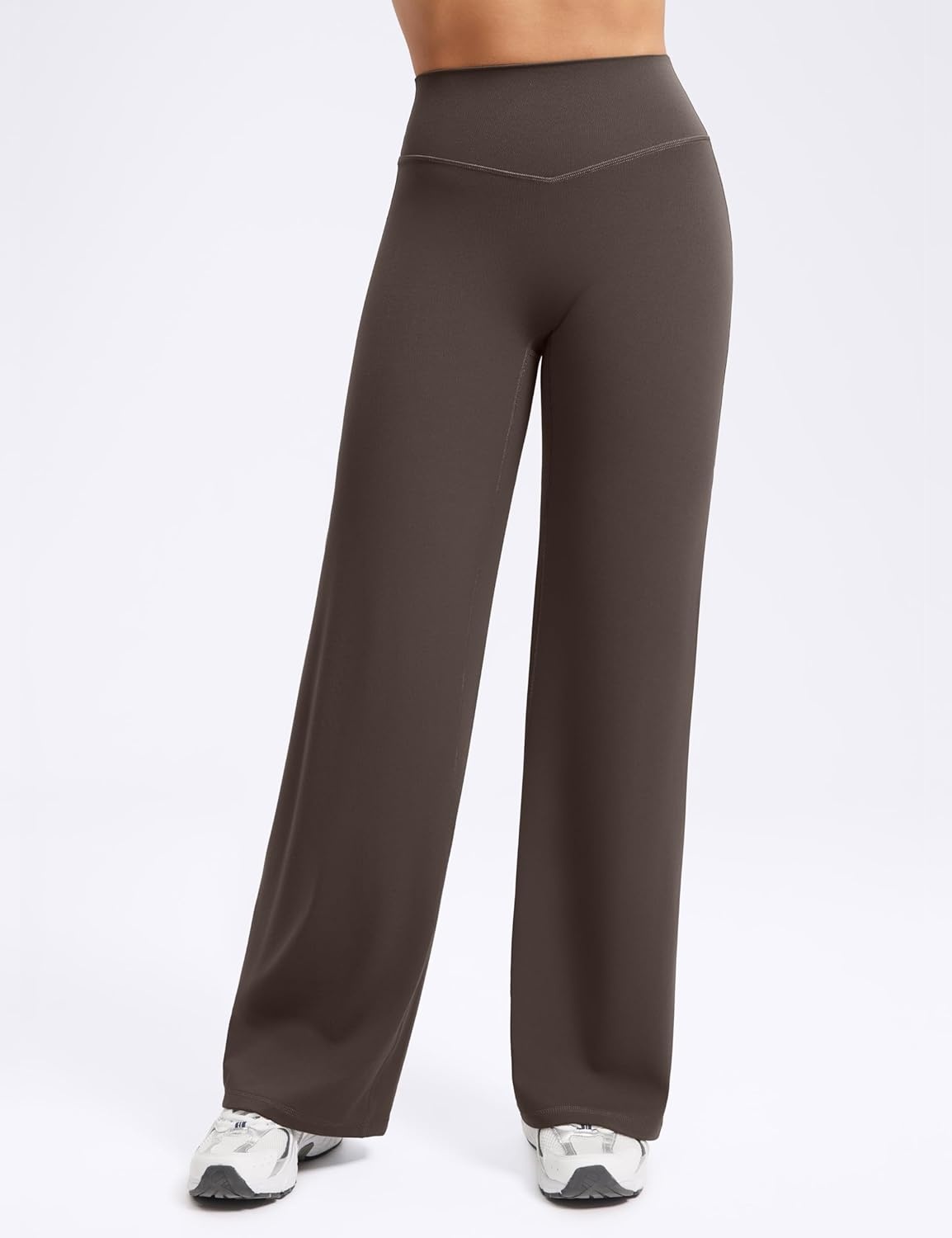image:imageENERBLOOM Womens Straight Workout Leggings Wide Leg Yoga Pants 29 3133 High Waist Stretch Bottoms Casual SweatpantsBrown