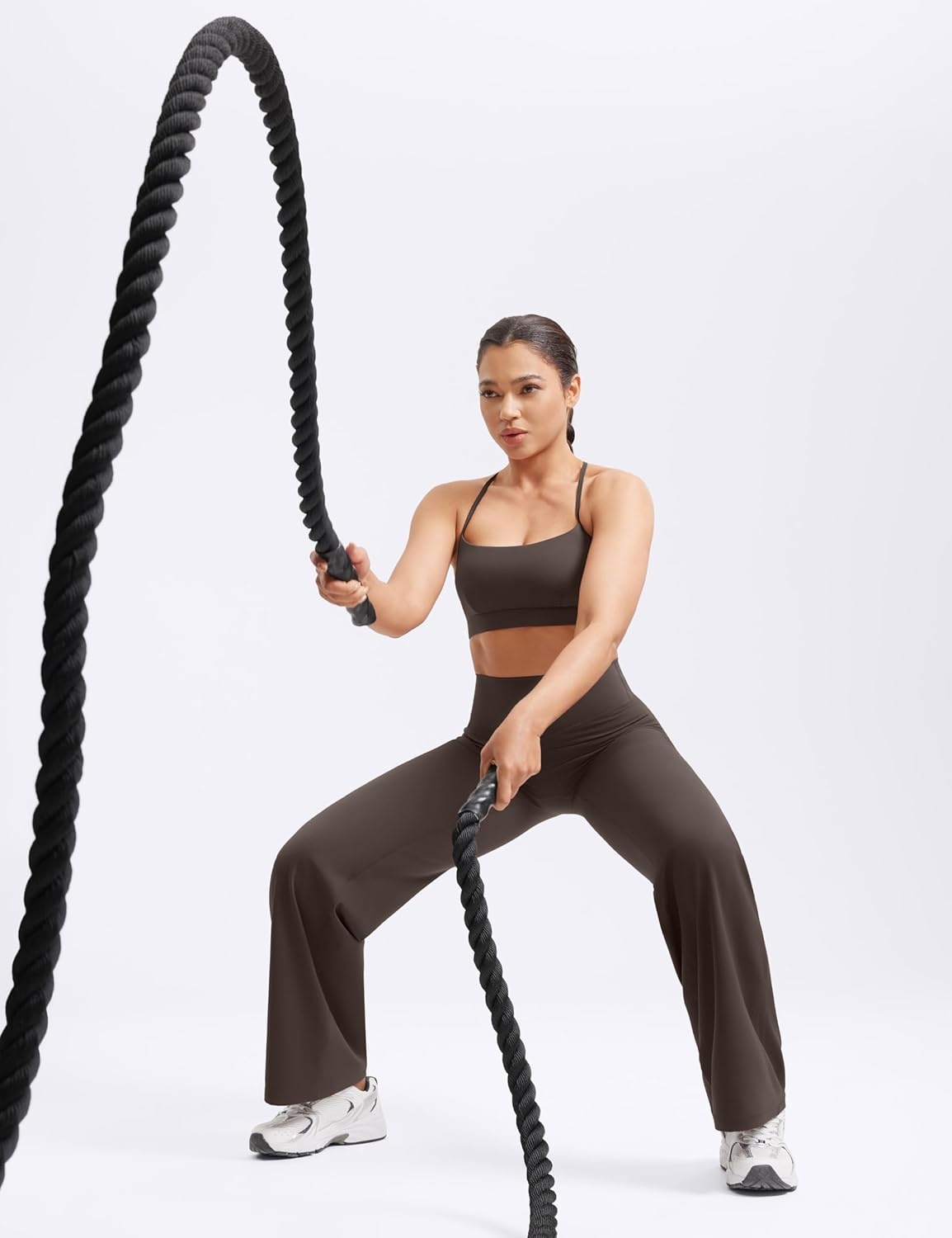 image:imageENERBLOOM Womens Straight Workout Leggings Wide Leg Yoga Pants 29 3133 High Waist Stretch Bottoms Casual SweatpantsBrown