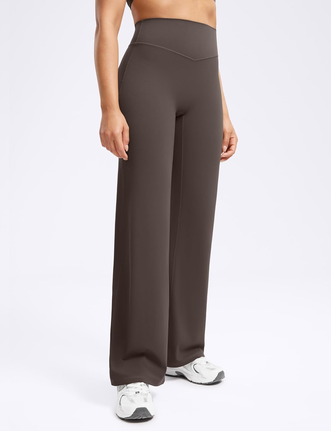 image:imageENERBLOOM Womens Straight Workout Leggings Wide Leg Yoga Pants 29 3133 High Waist Stretch Bottoms Casual SweatpantsBrown