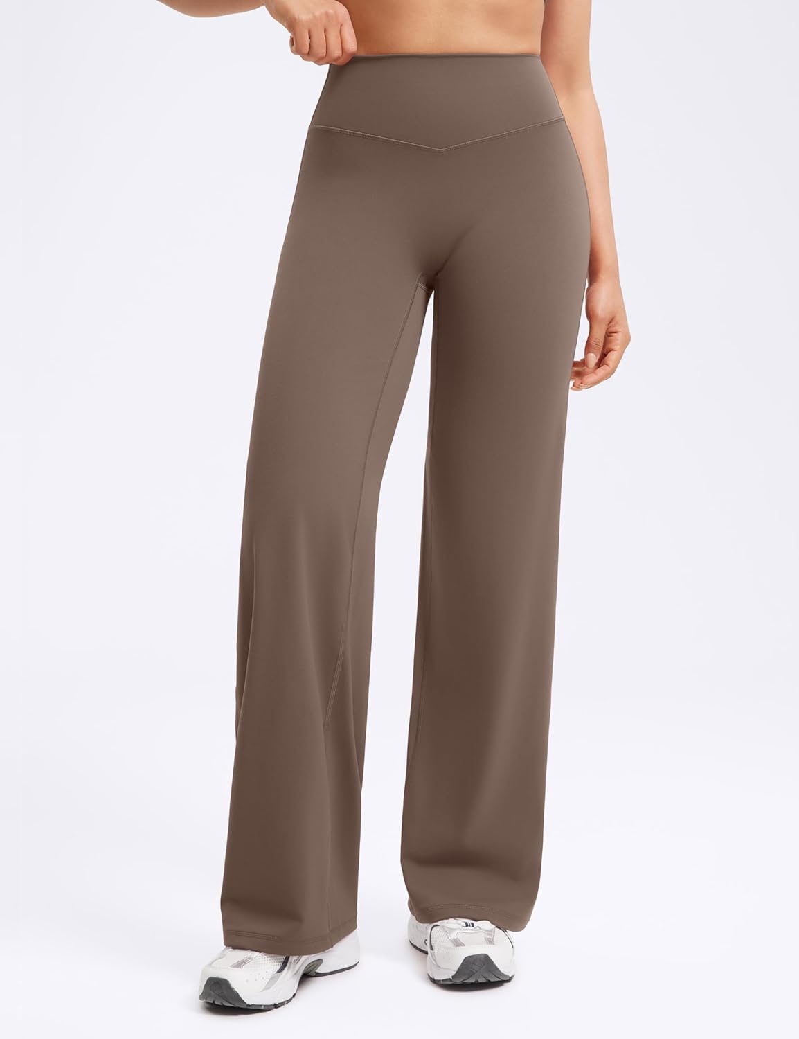 image:imageENERBLOOM Womens Straight Workout Leggings Wide Leg Yoga Pants 29 3133 High Waist Stretch Bottoms Casual SweatpantsCoffee