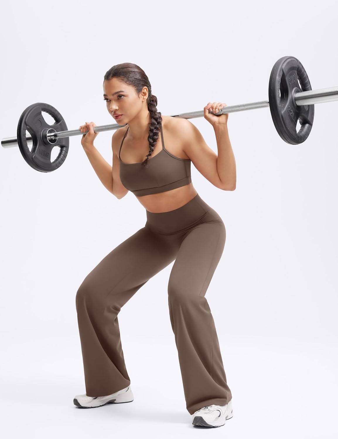 image:imageENERBLOOM Womens Straight Workout Leggings Wide Leg Yoga Pants 29 3133 High Waist Stretch Bottoms Casual SweatpantsCoffee