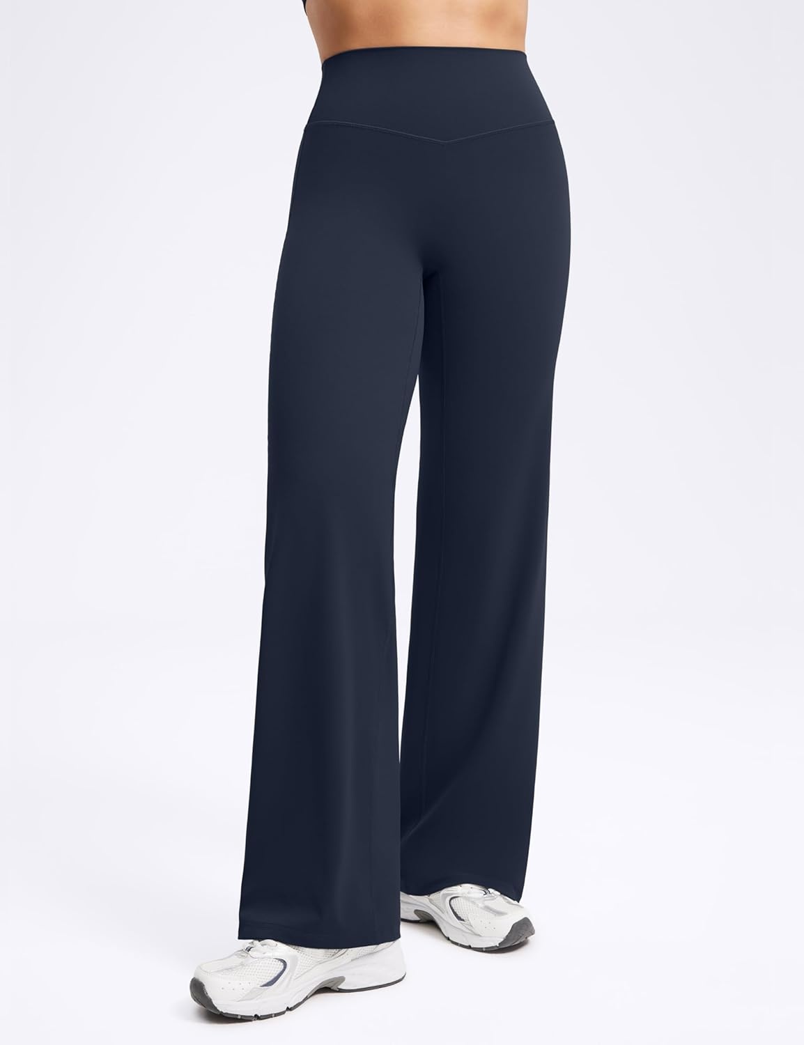 image:imageENERBLOOM Womens Straight Workout Leggings Wide Leg Yoga Pants 29 3133 High Waist Stretch Bottoms Casual SweatpantsDark Navy