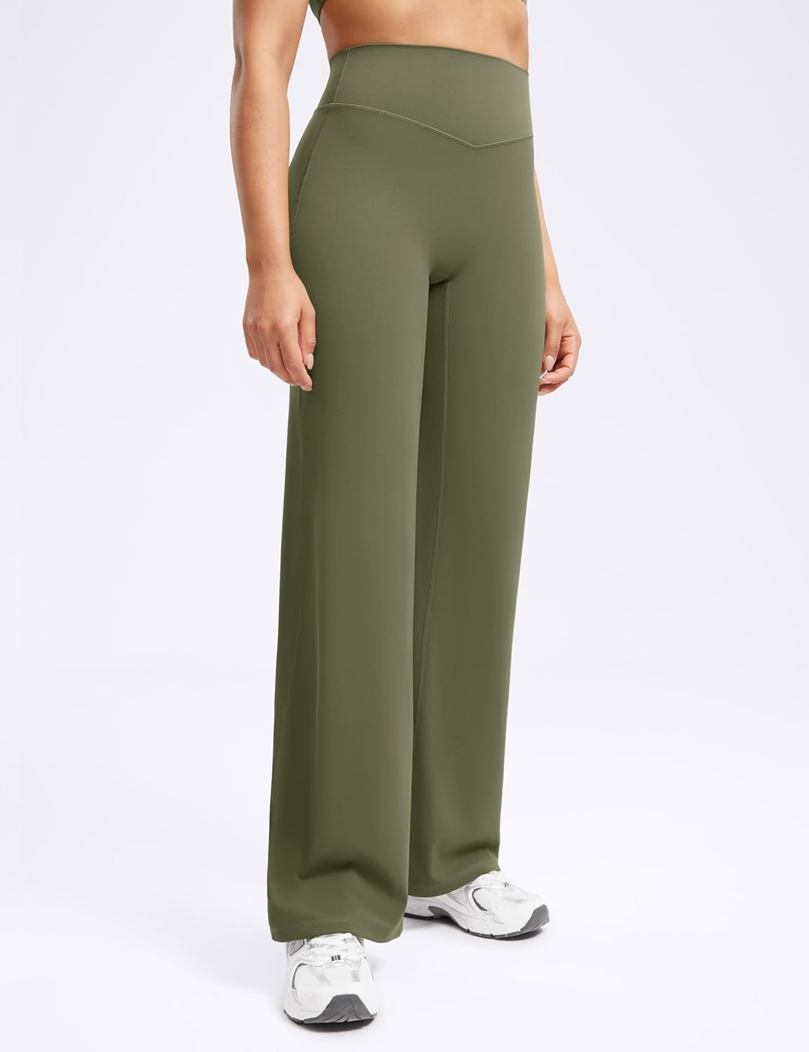 image:imageENERBLOOM Womens Straight Workout Leggings Wide Leg Yoga Pants 29 3133 High Waist Stretch Bottoms Casual SweatpantsGreen