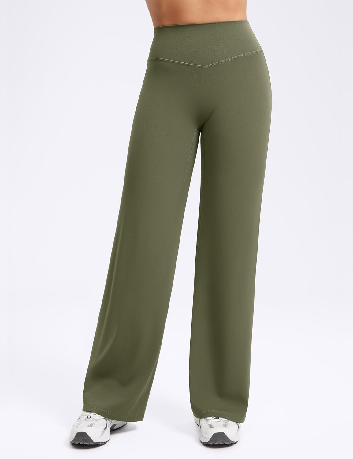 image:imageENERBLOOM Womens Straight Workout Leggings Wide Leg Yoga Pants 29 3133 High Waist Stretch Bottoms Casual SweatpantsGreen