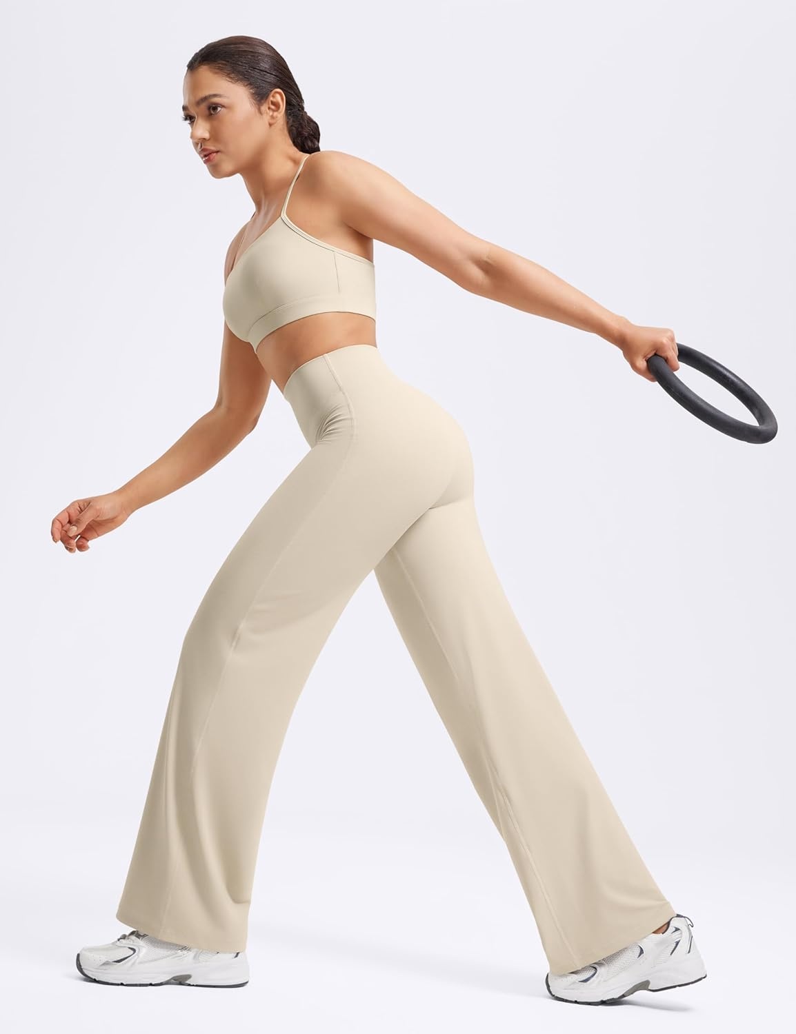 image:imageENERBLOOM Womens Straight Workout Leggings Wide Leg Yoga Pants 29 3133 High Waist Stretch Bottoms Casual SweatpantsKhaki