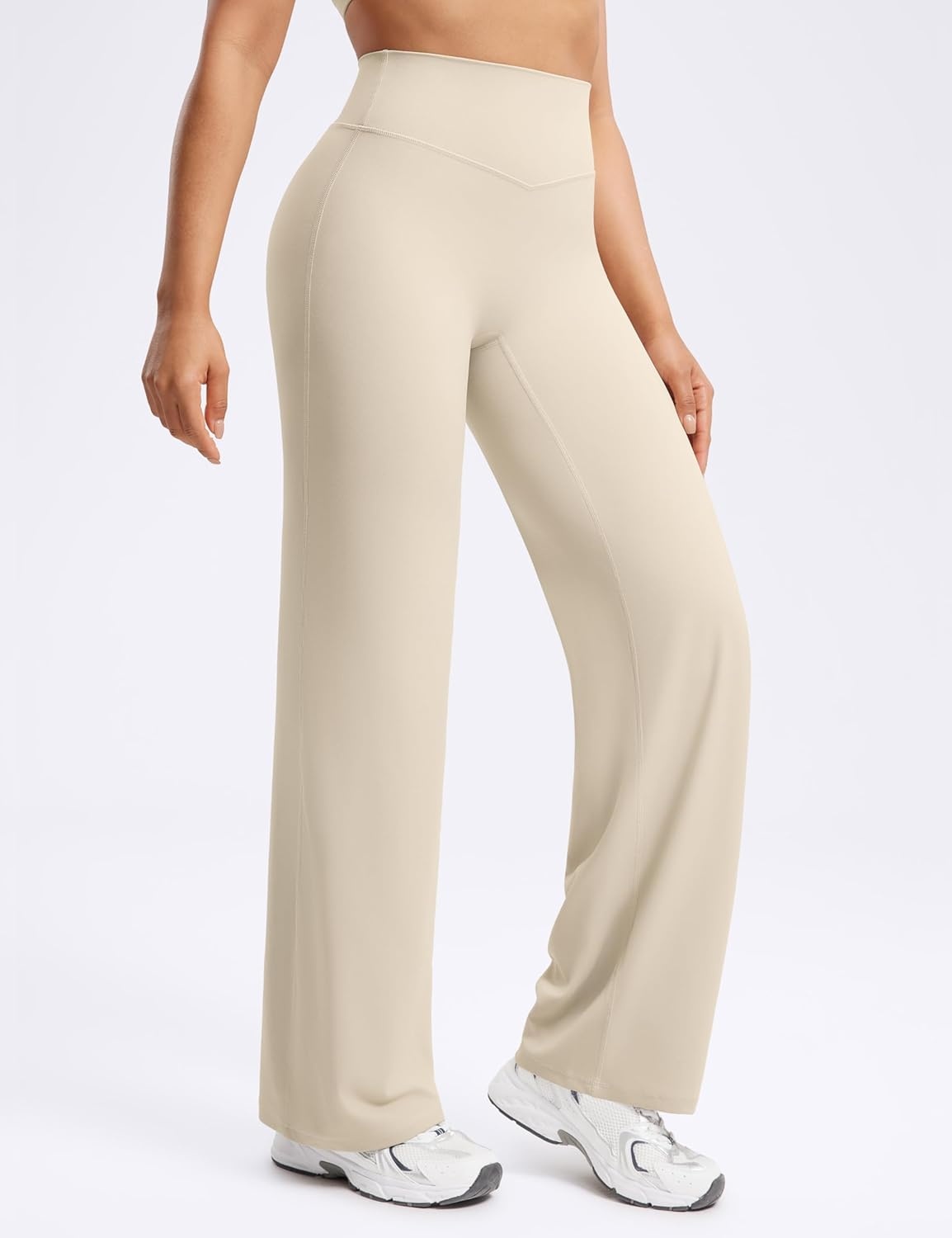 image:imageENERBLOOM Womens Straight Workout Leggings Wide Leg Yoga Pants 29 3133 High Waist Stretch Bottoms Casual SweatpantsKhaki
