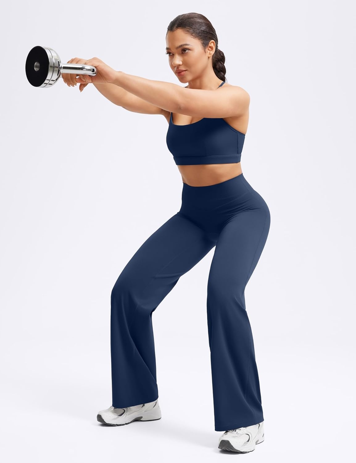 image:imageENERBLOOM Womens Straight Workout Leggings Wide Leg Yoga Pants 29 3133 High Waist Stretch Bottoms Casual SweatpantsNavy Blue