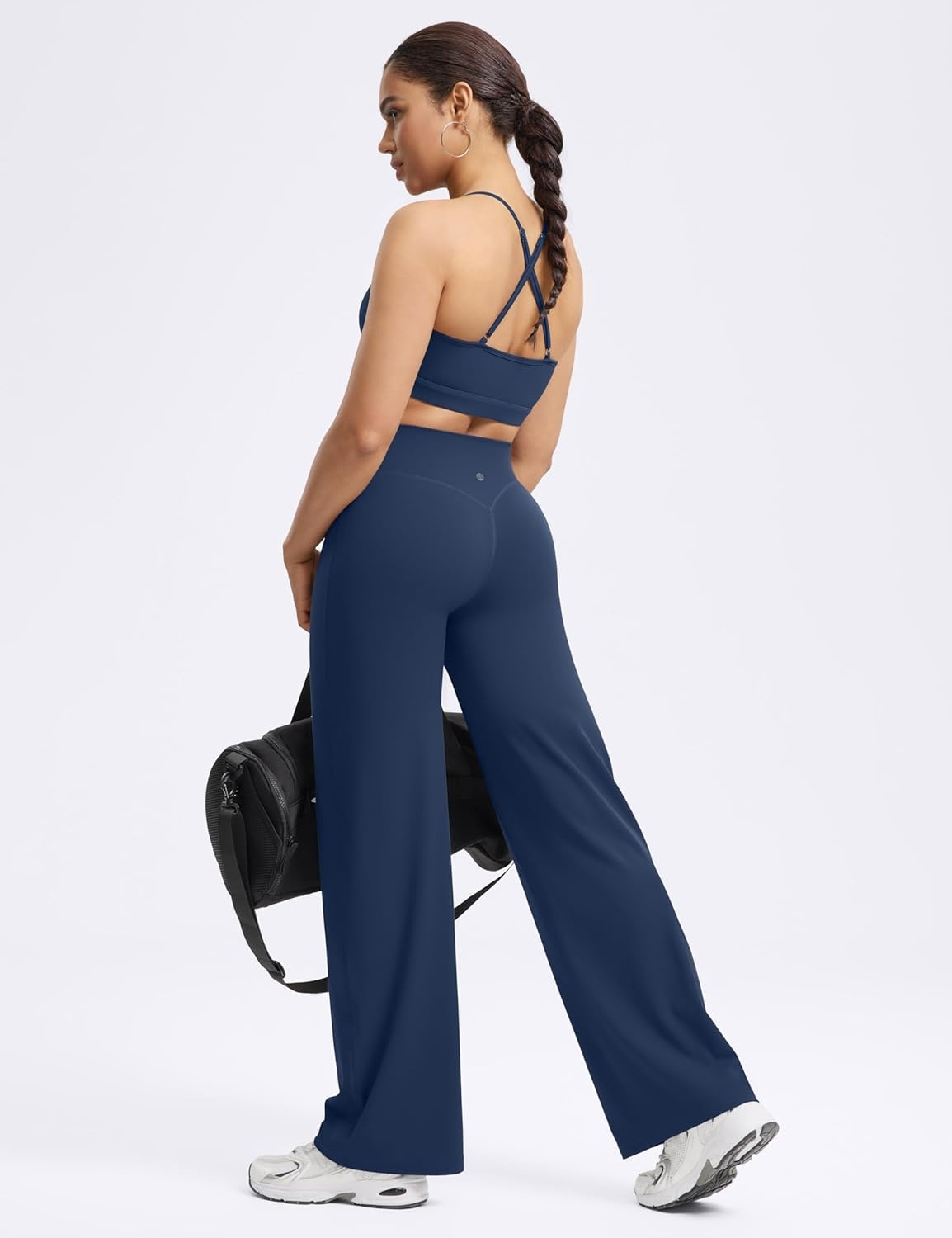 image:imageENERBLOOM Womens Straight Workout Leggings Wide Leg Yoga Pants 29 3133 High Waist Stretch Bottoms Casual SweatpantsNavy Blue