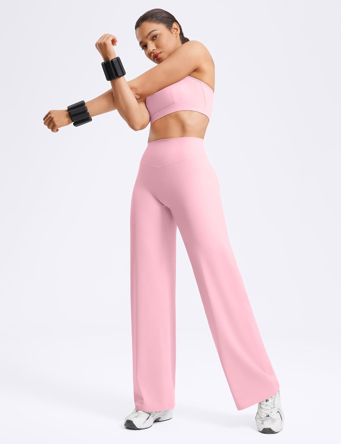 image:imageENERBLOOM Womens Straight Workout Leggings Wide Leg Yoga Pants 29 3133 High Waist Stretch Bottoms Casual SweatpantsPastel Pink