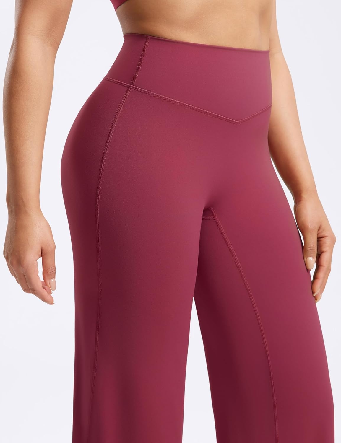 image:imageENERBLOOM Womens Straight Workout Leggings Wide Leg Yoga Pants 29 3133 High Waist Stretch Bottoms Casual SweatpantsWine Red
