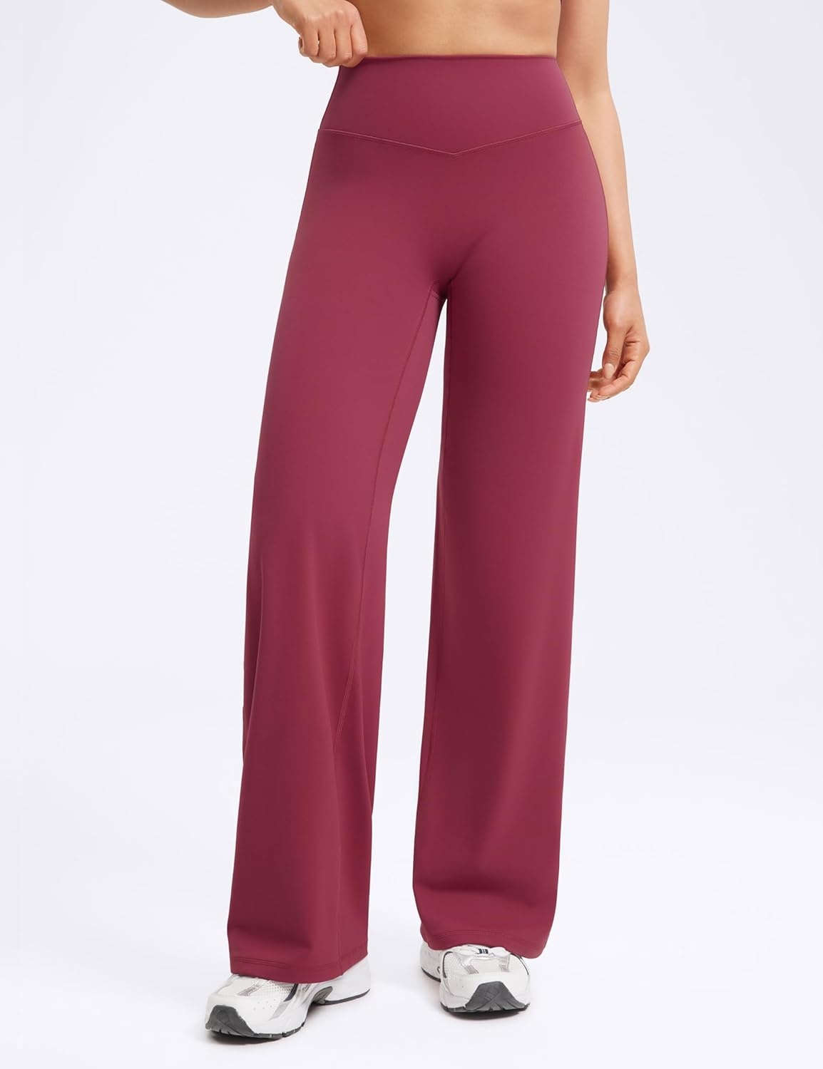image:imageENERBLOOM Womens Straight Workout Leggings Wide Leg Yoga Pants 29 3133 High Waist Stretch Bottoms Casual SweatpantsWine Red