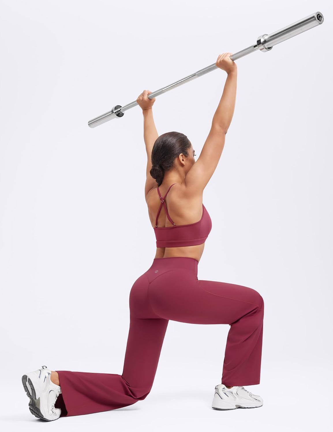 image:imageENERBLOOM Womens Straight Workout Leggings Wide Leg Yoga Pants 29 3133 High Waist Stretch Bottoms Casual SweatpantsWine Red