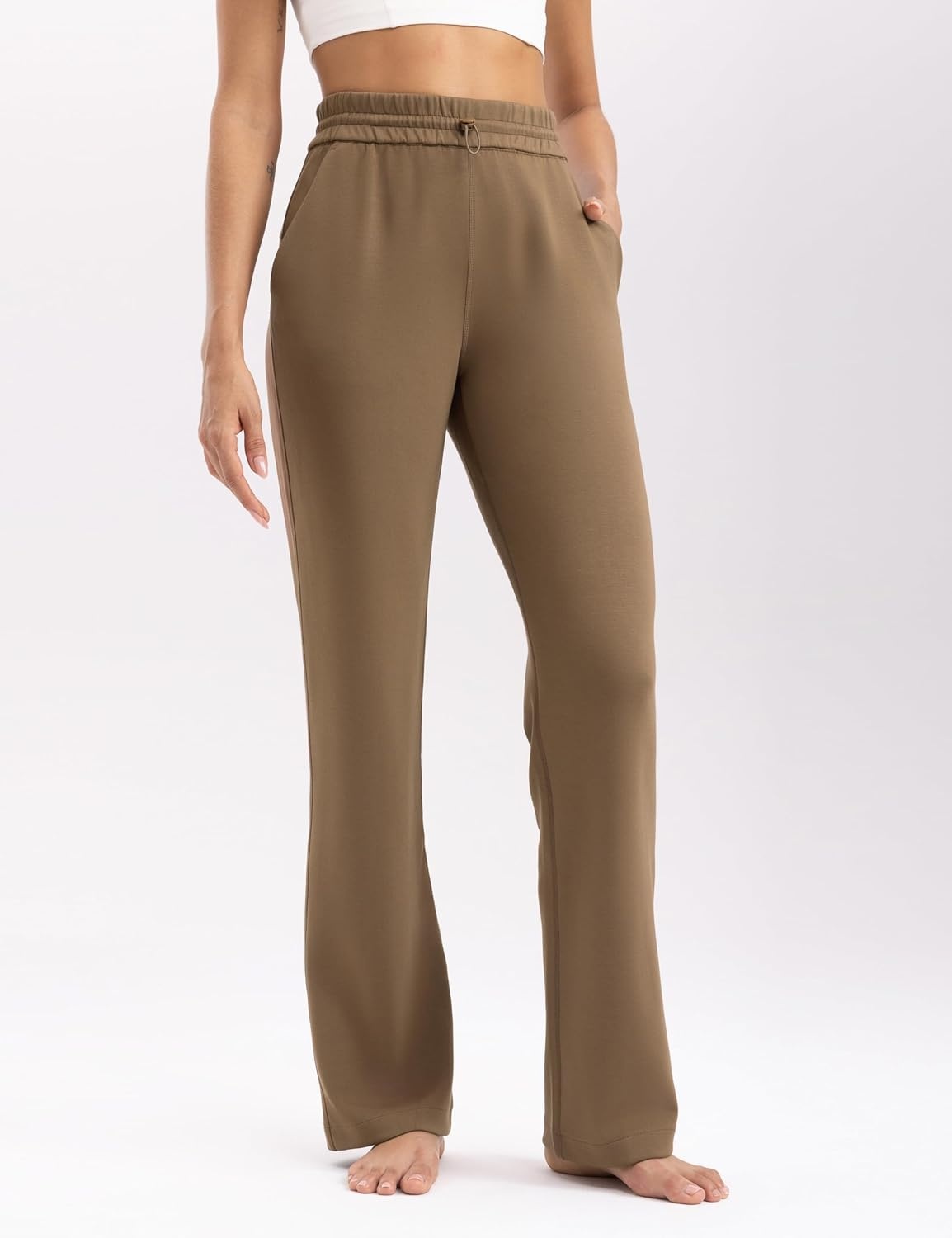 image:imageENERBLOOM Womens Sweatpants with Pockets Elastic High Waisted Joggers Casual Straight Leg Drawstring Athletic Pants 31Brown