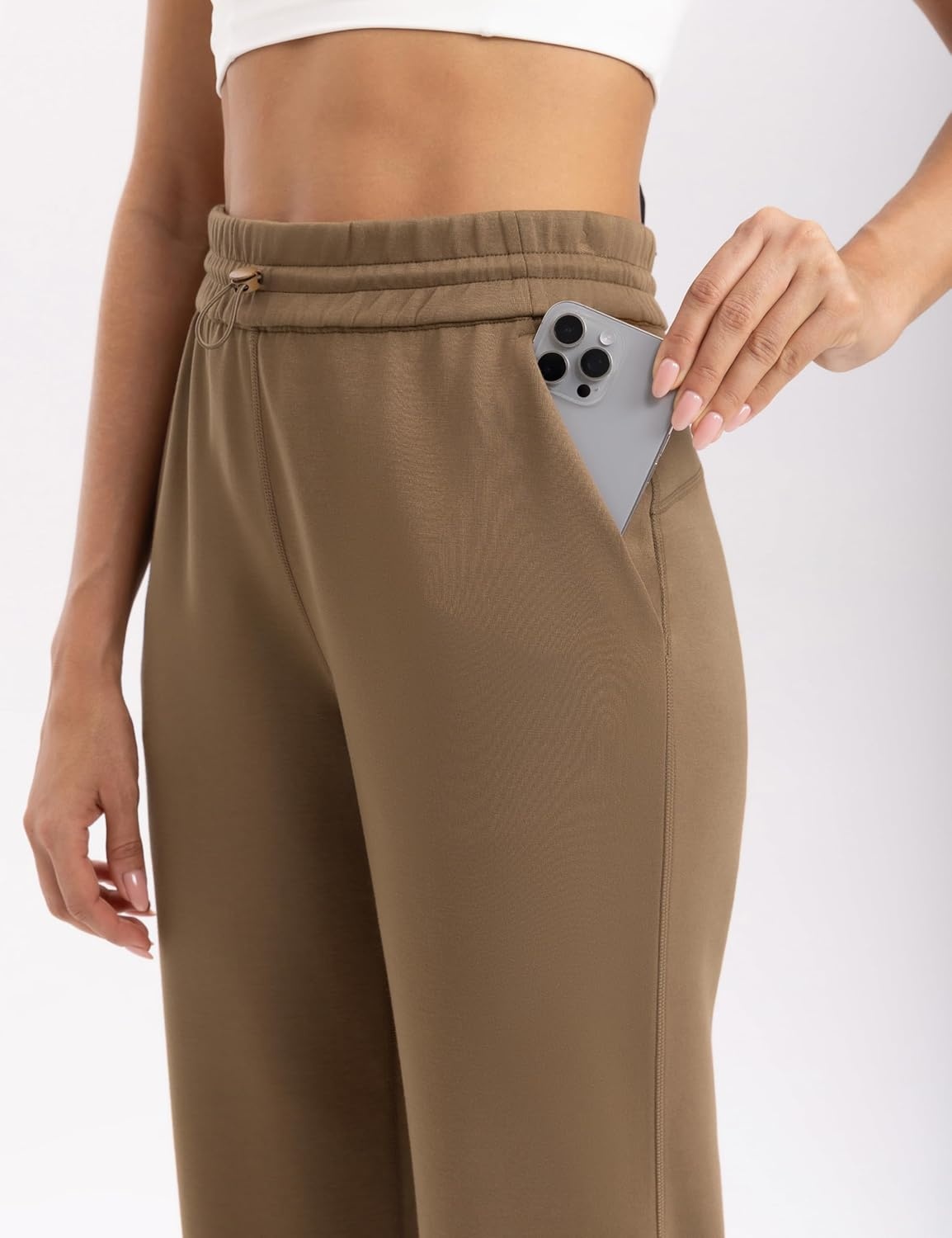 image:imageENERBLOOM Womens Sweatpants with Pockets Elastic High Waisted Joggers Casual Straight Leg Drawstring Athletic Pants 31Brown