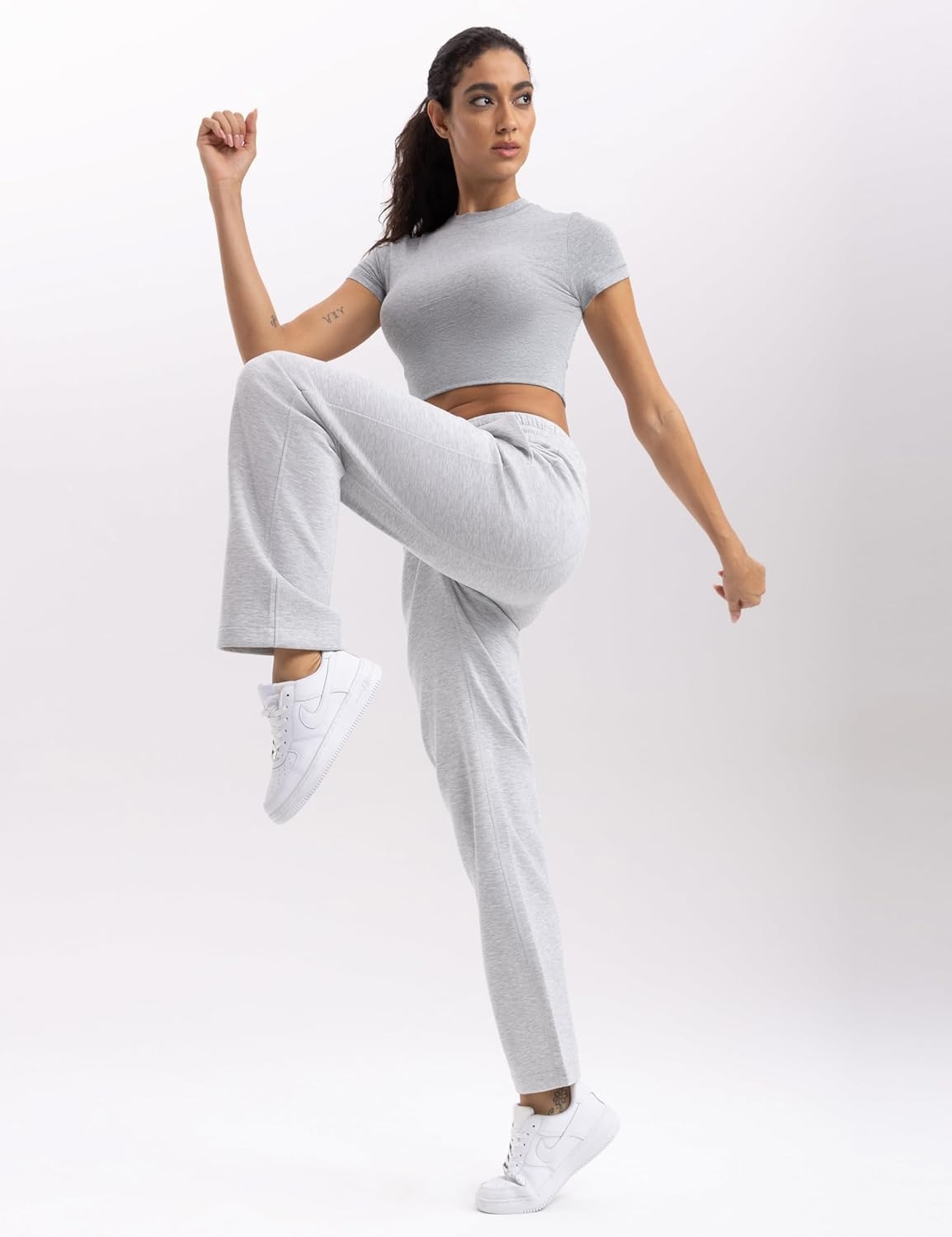 image:imageENERBLOOM Womens Sweatpants with Pockets Elastic High Waisted Joggers Casual Straight Leg Drawstring Athletic Pants 31Grey