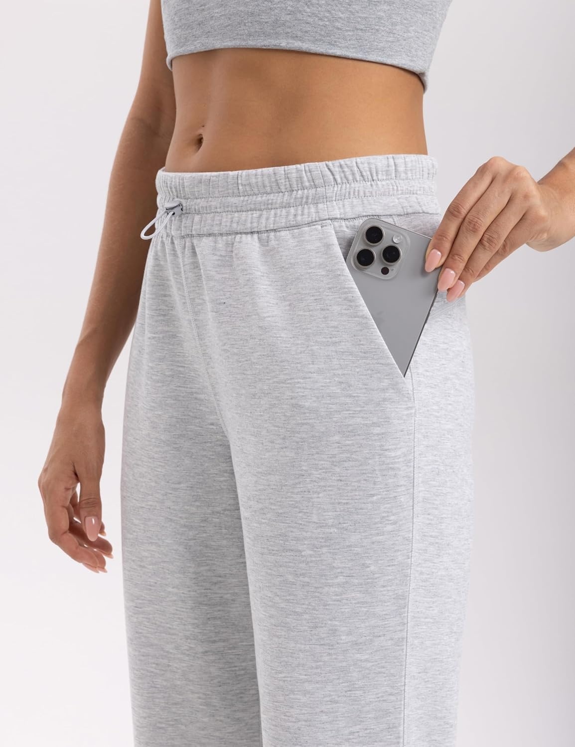 image:imageENERBLOOM Womens Sweatpants with Pockets Elastic High Waisted Joggers Casual Straight Leg Drawstring Athletic Pants 31Grey