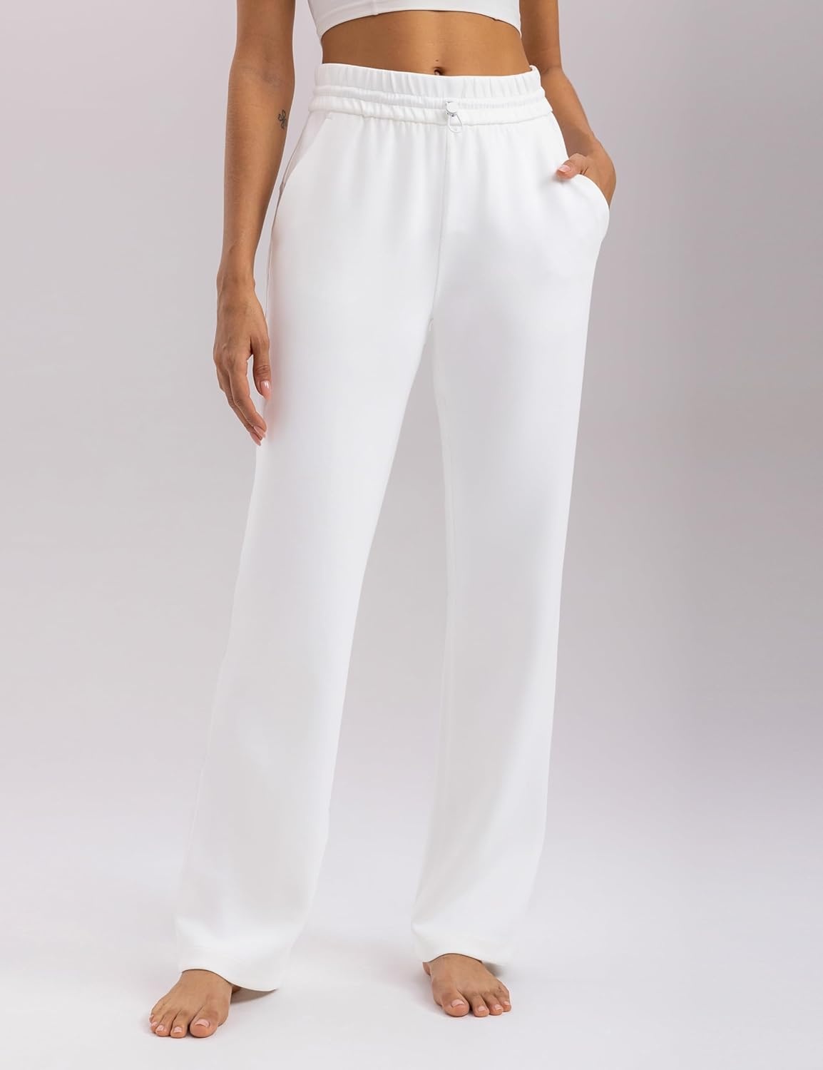 image:imageENERBLOOM Womens Sweatpants with Pockets Elastic High Waisted Joggers Casual Straight Leg Drawstring Athletic Pants 31White