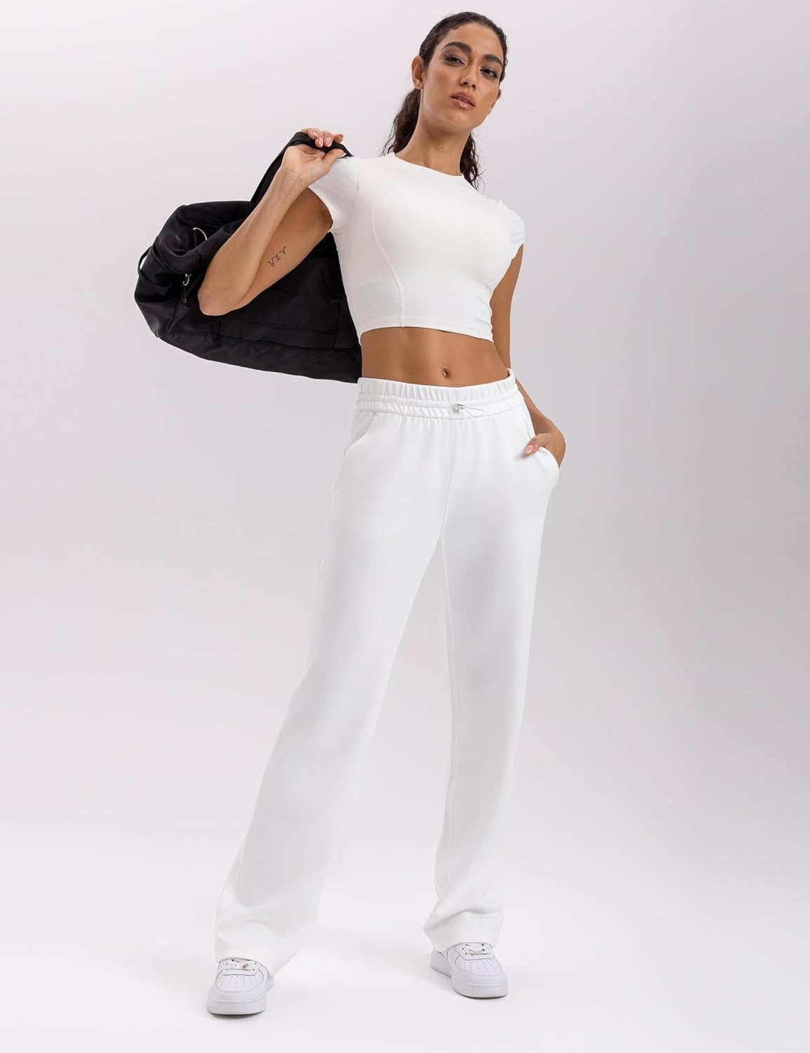 image:imageENERBLOOM Womens Sweatpants with Pockets Elastic High Waisted Joggers Casual Straight Leg Drawstring Athletic Pants 31White