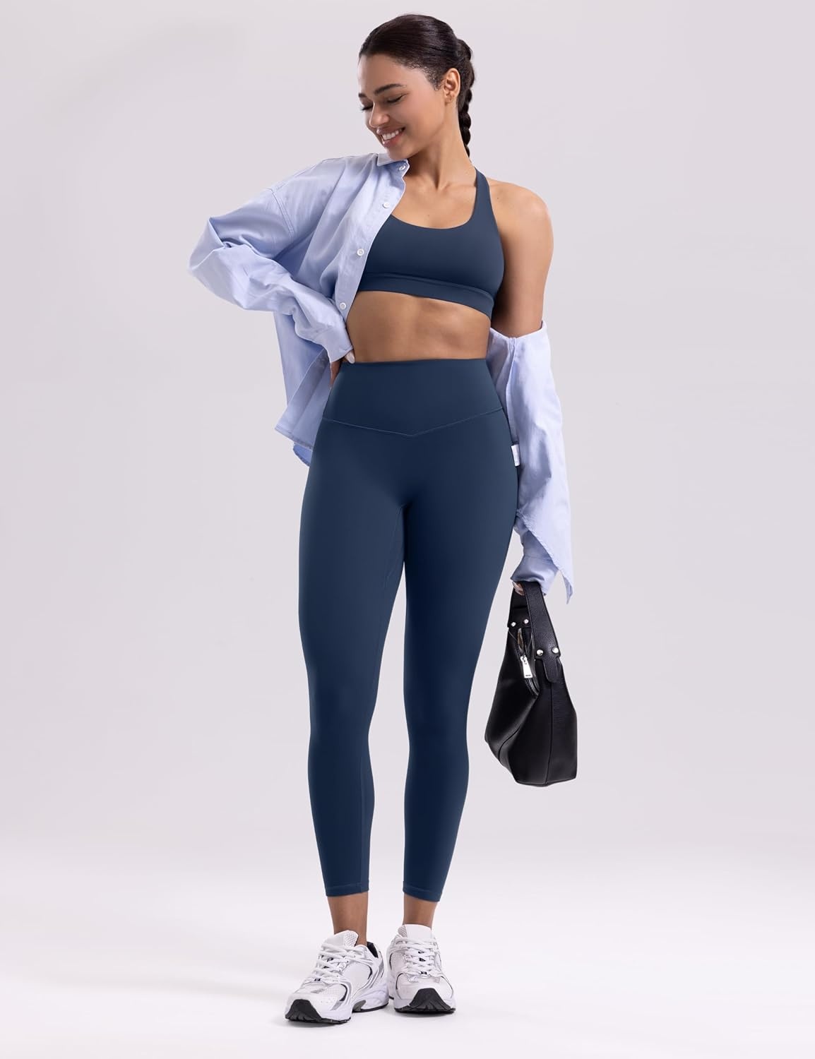 image:imageENERBLOOM Womens Workout Leggings Yoga Pants No Front Seam 2528 High Waisted Hidden Scrunch Butt Athletic Gym TightsNavy Blue