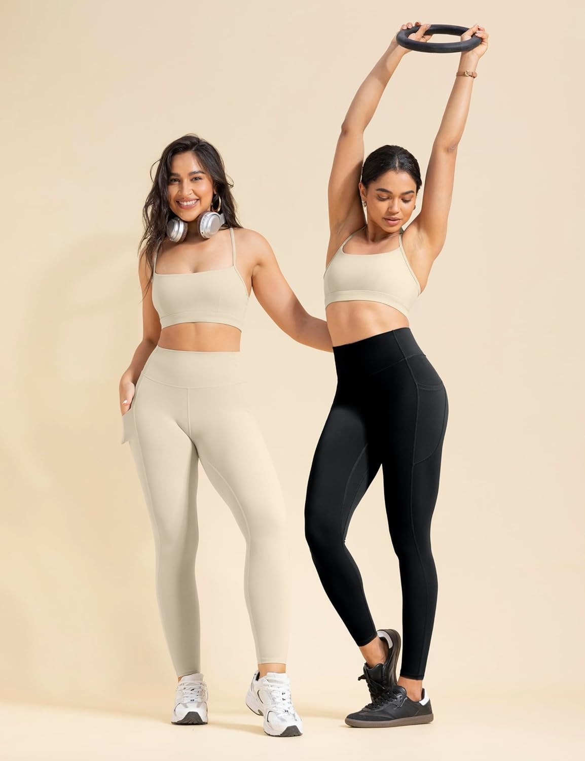 image:imageENERBLOOM Womens Workout Leggings with Pockets Yoga Pants 2528 High Waisted Athletic Tights Soft Gym Lounge ActivewearBlack