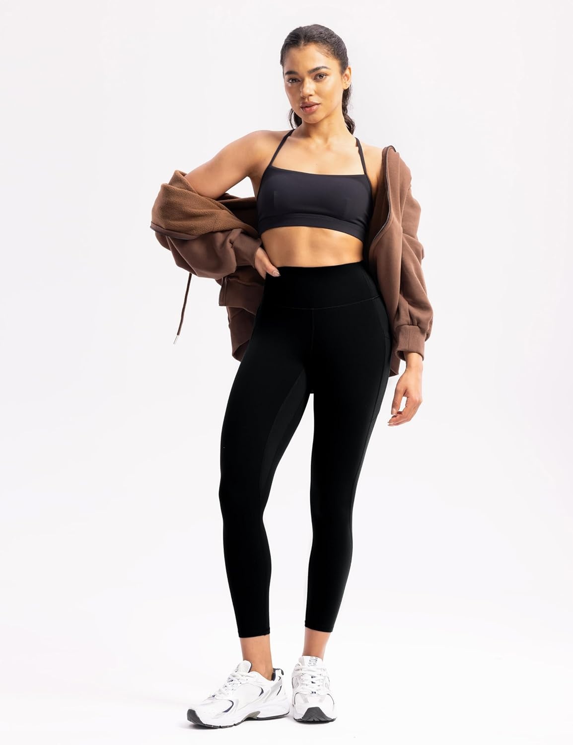 image:imageENERBLOOM Womens Workout Leggings with Pockets Yoga Pants 2528 High Waisted Athletic Tights Soft Gym Lounge ActivewearBlack