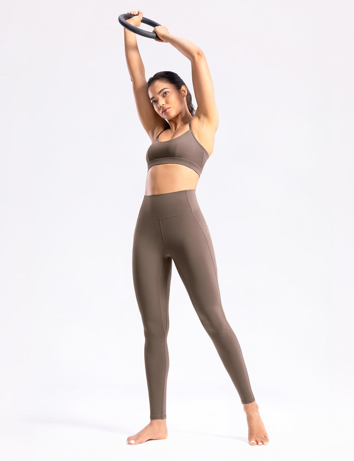 image:imageENERBLOOM Womens Workout Leggings with Pockets Yoga Pants 2528 High Waisted Athletic Tights Soft Gym Lounge ActivewearCoffee