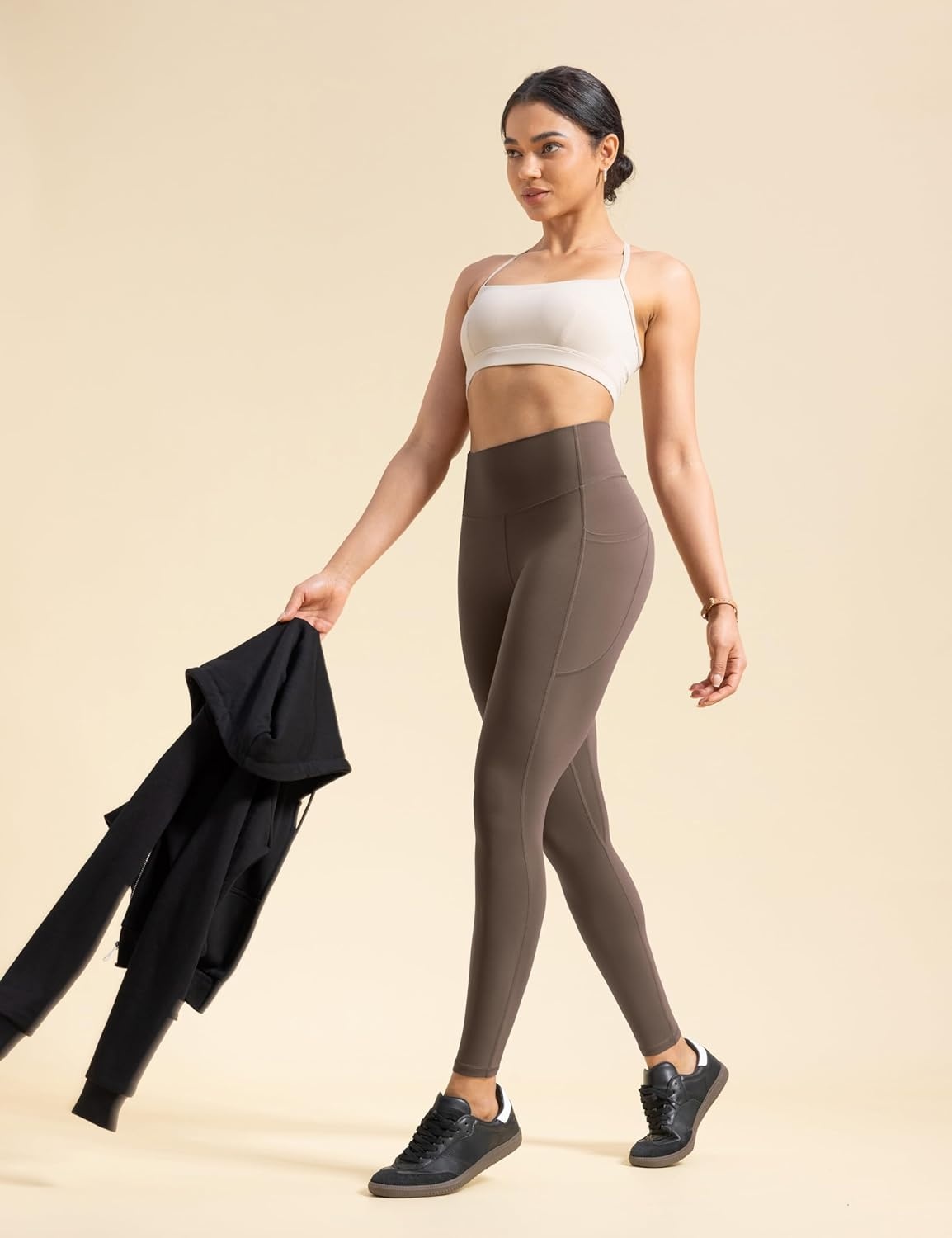 image:imageENERBLOOM Womens Workout Leggings with Pockets Yoga Pants 2528 High Waisted Athletic Tights Soft Gym Lounge ActivewearCoffee