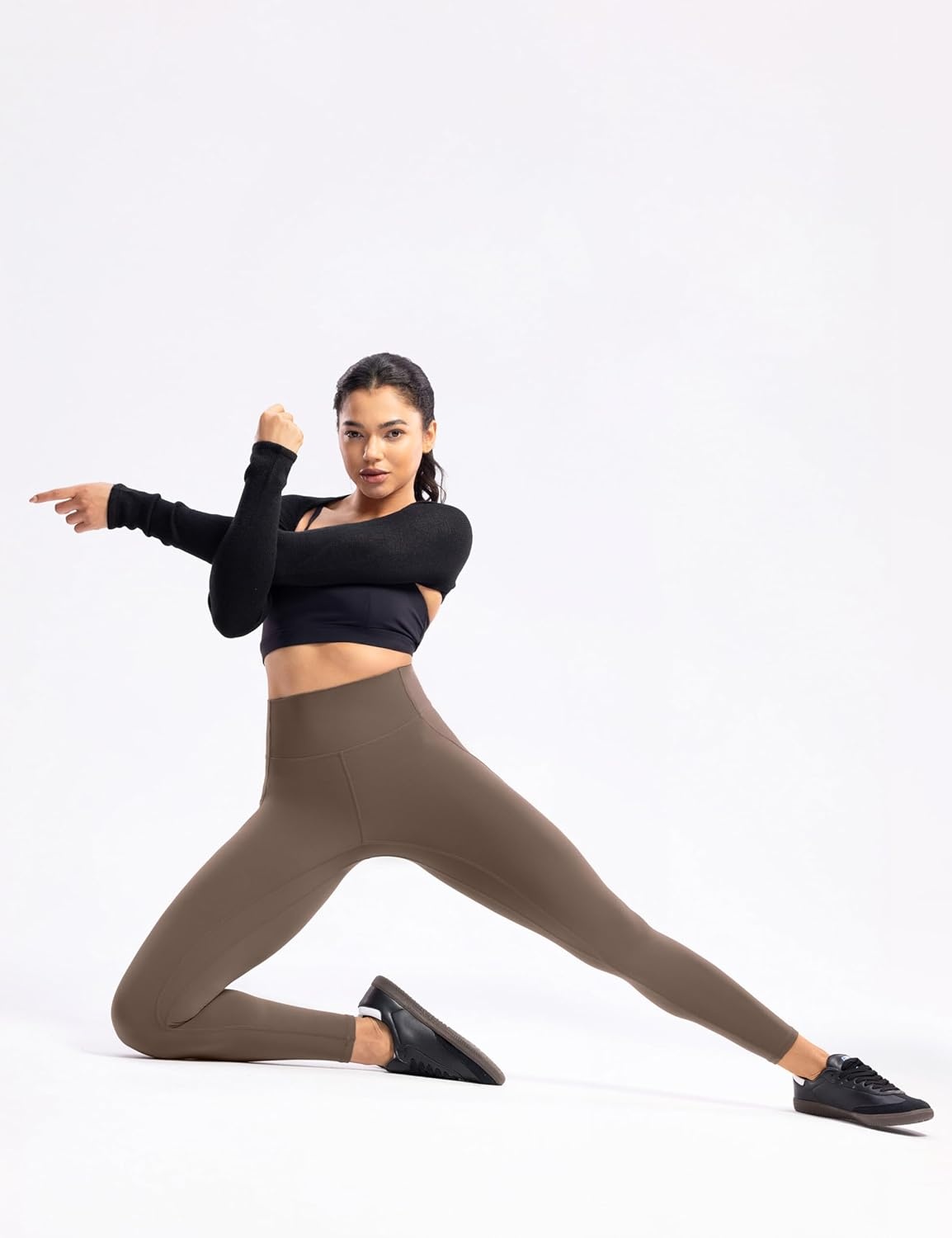 image:imageENERBLOOM Womens Workout Leggings with Pockets Yoga Pants 2528 High Waisted Athletic Tights Soft Gym Lounge ActivewearCoffee