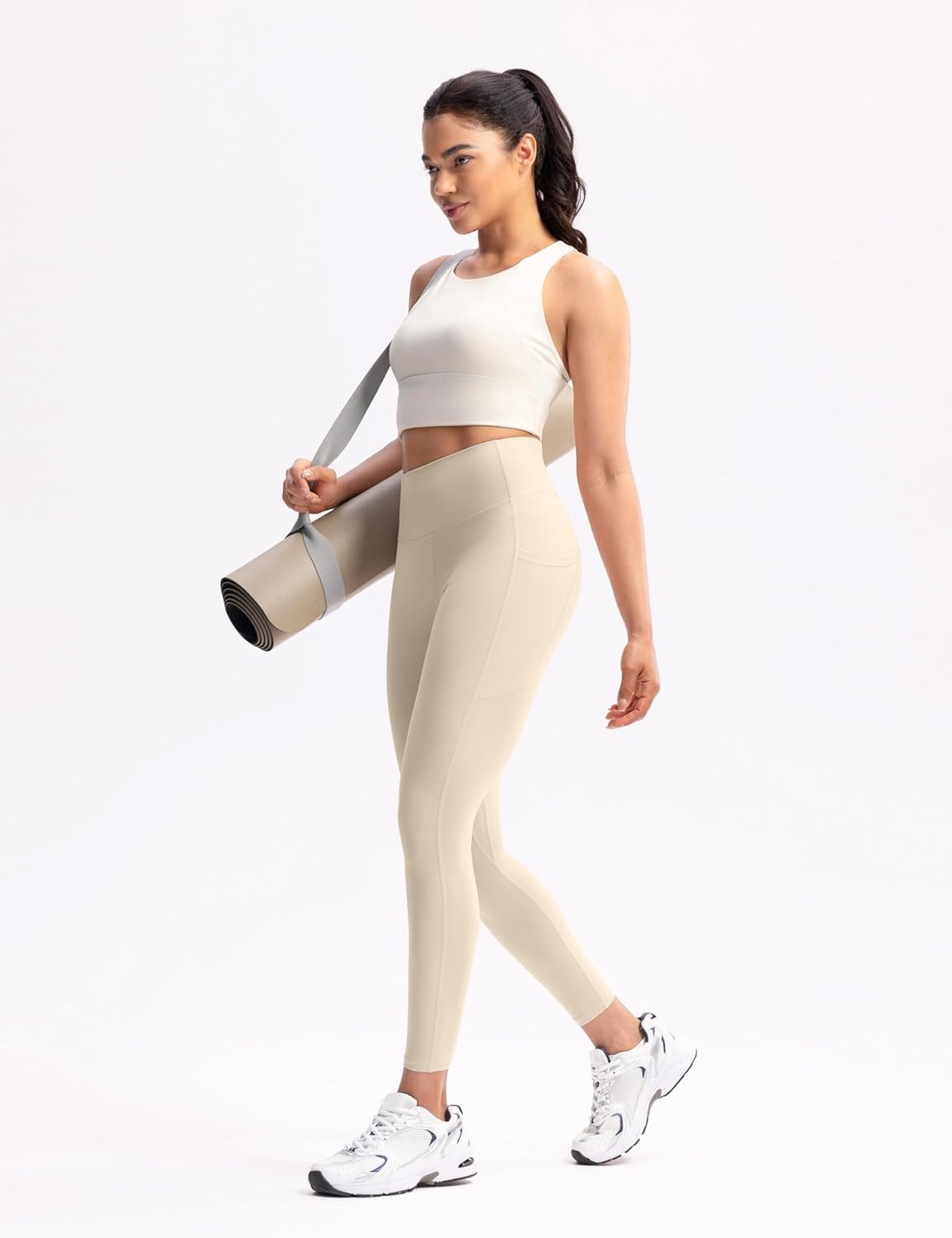 image:imageENERBLOOM Womens Workout Leggings with Pockets Yoga Pants 2528 High Waisted Athletic Tights Soft Gym Lounge ActivewearKhaki