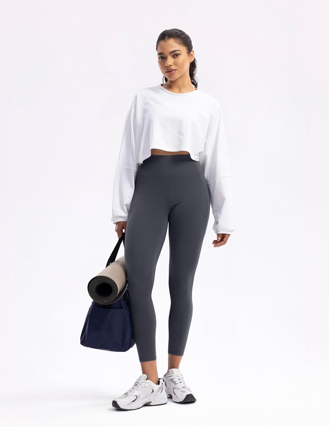 image:imageENERBLOOM Womens Workout Leggings with Pockets Yoga Pants 2528 High Waisted Athletic Tights Soft Gym Lounge ActivewearMysterious Grey