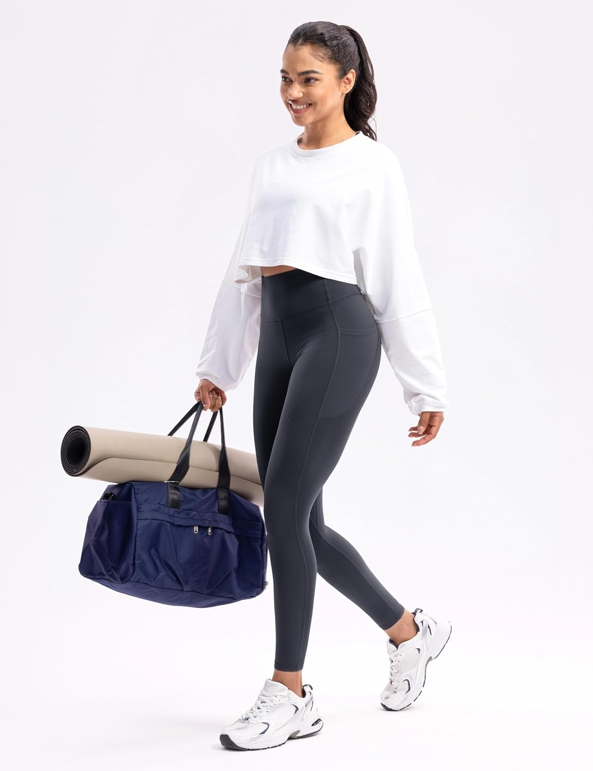 image:imageENERBLOOM Womens Workout Leggings with Pockets Yoga Pants 2528 High Waisted Athletic Tights Soft Gym Lounge ActivewearMysterious Grey