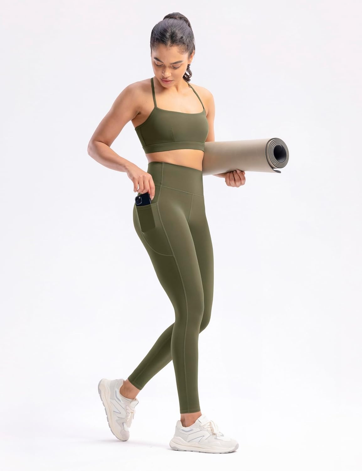 image:imageENERBLOOM Womens Workout Leggings with Pockets Yoga Pants 2528 High Waisted Athletic Tights Soft Gym Lounge ActivewearOlive Green